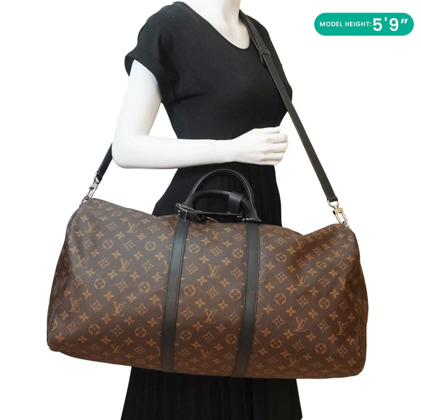 LOUIS VUITTON Keepall Bandouliere 55 Monogram Canvas Travel Bag Black - Image 2
