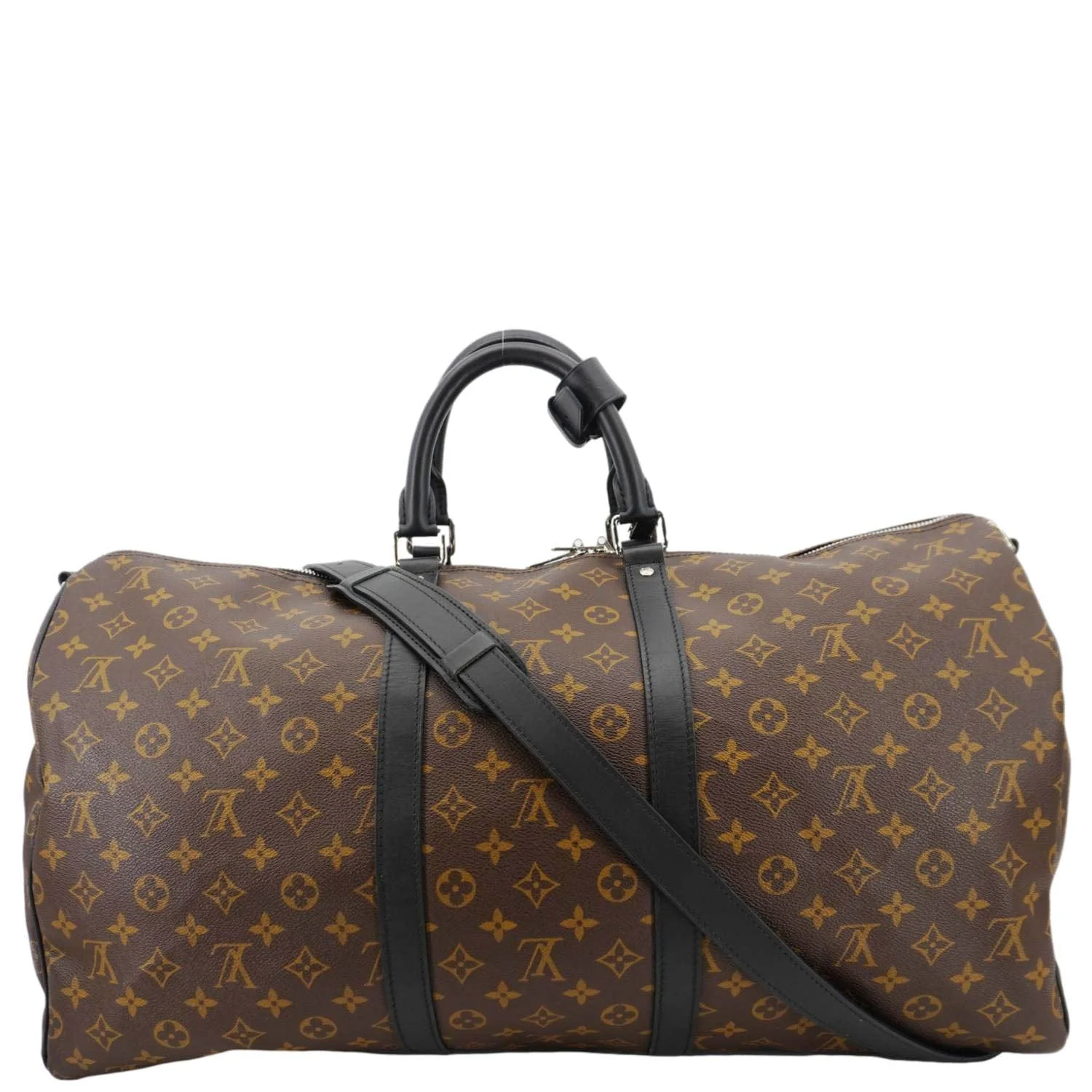 LOUIS VUITTON Keepall Bandouliere 55 Monogram Canvas Travel Bag Black - Image 3