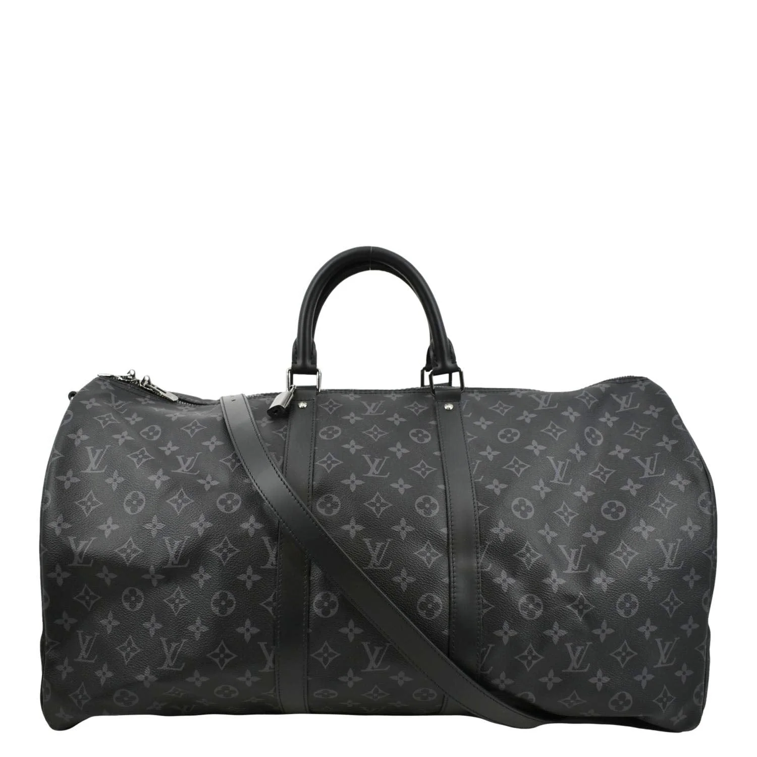 LOUIS VUITTON Keepall 55 Bandouliere Monogram Eclipse Travel Bag Black