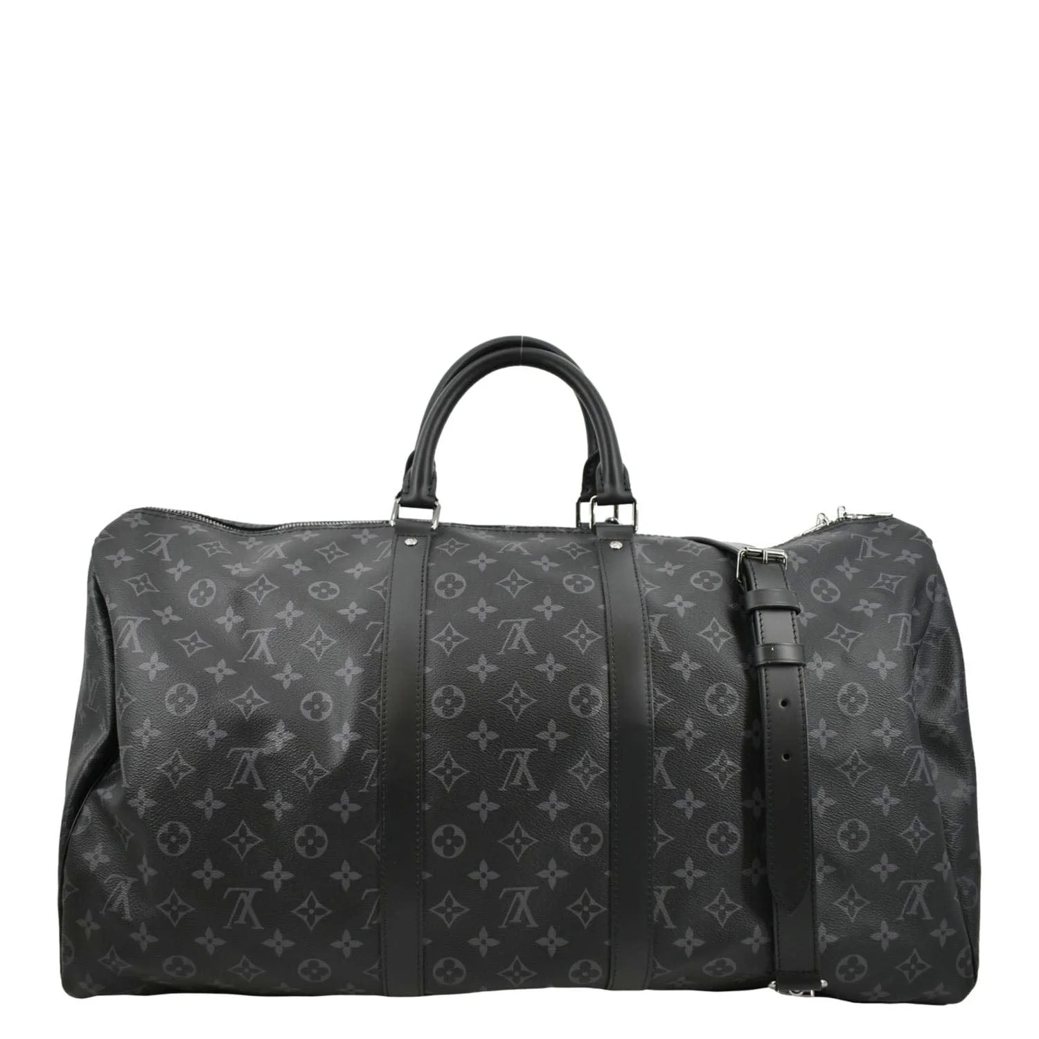 LOUIS VUITTON Keepall 55 Bandouliere Monogram Eclipse Travel Bag Black - Image 3
