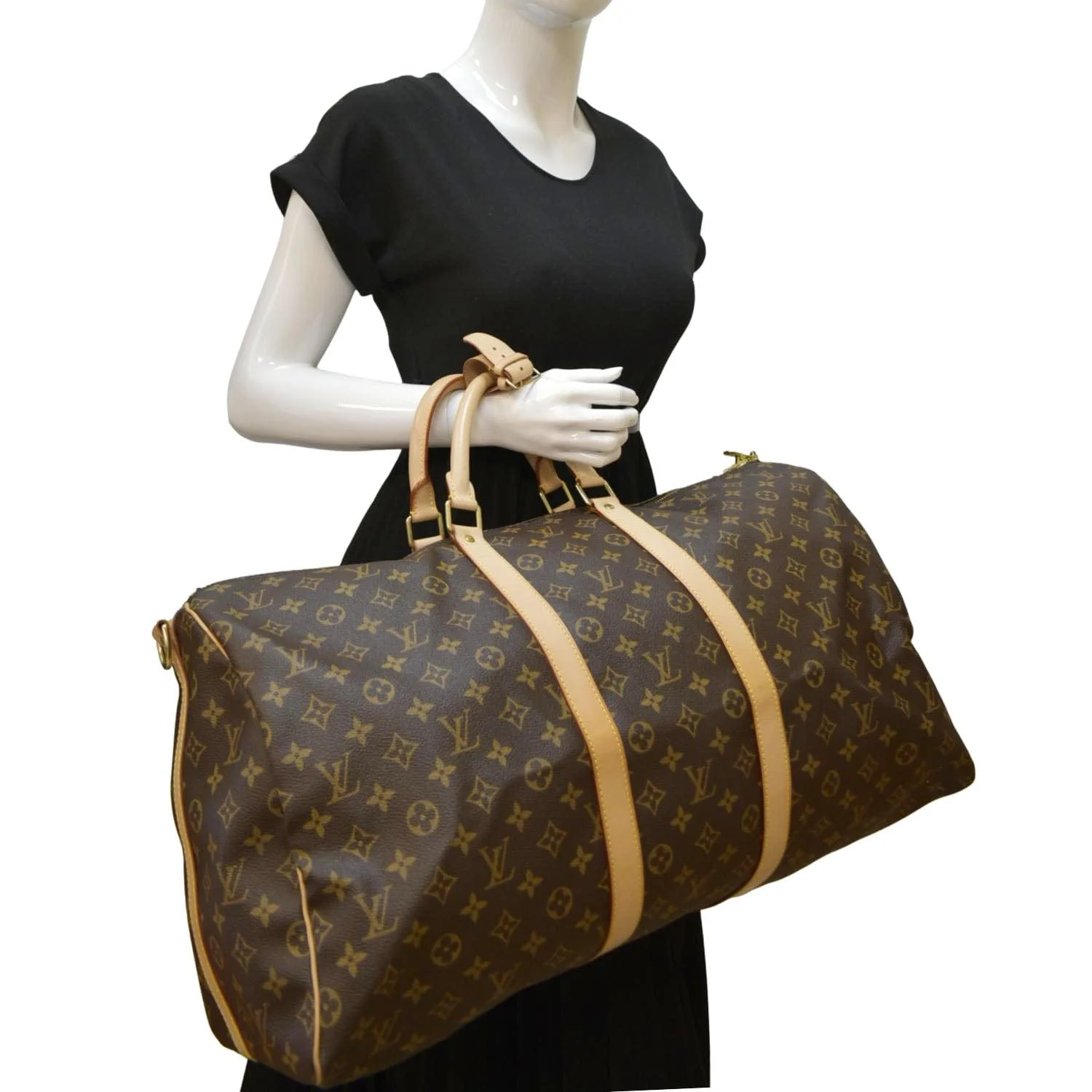 LOUIS VUITTON Keepall Bandouliere 55 Monogram Canvas Travel Bag Brown - Image 2