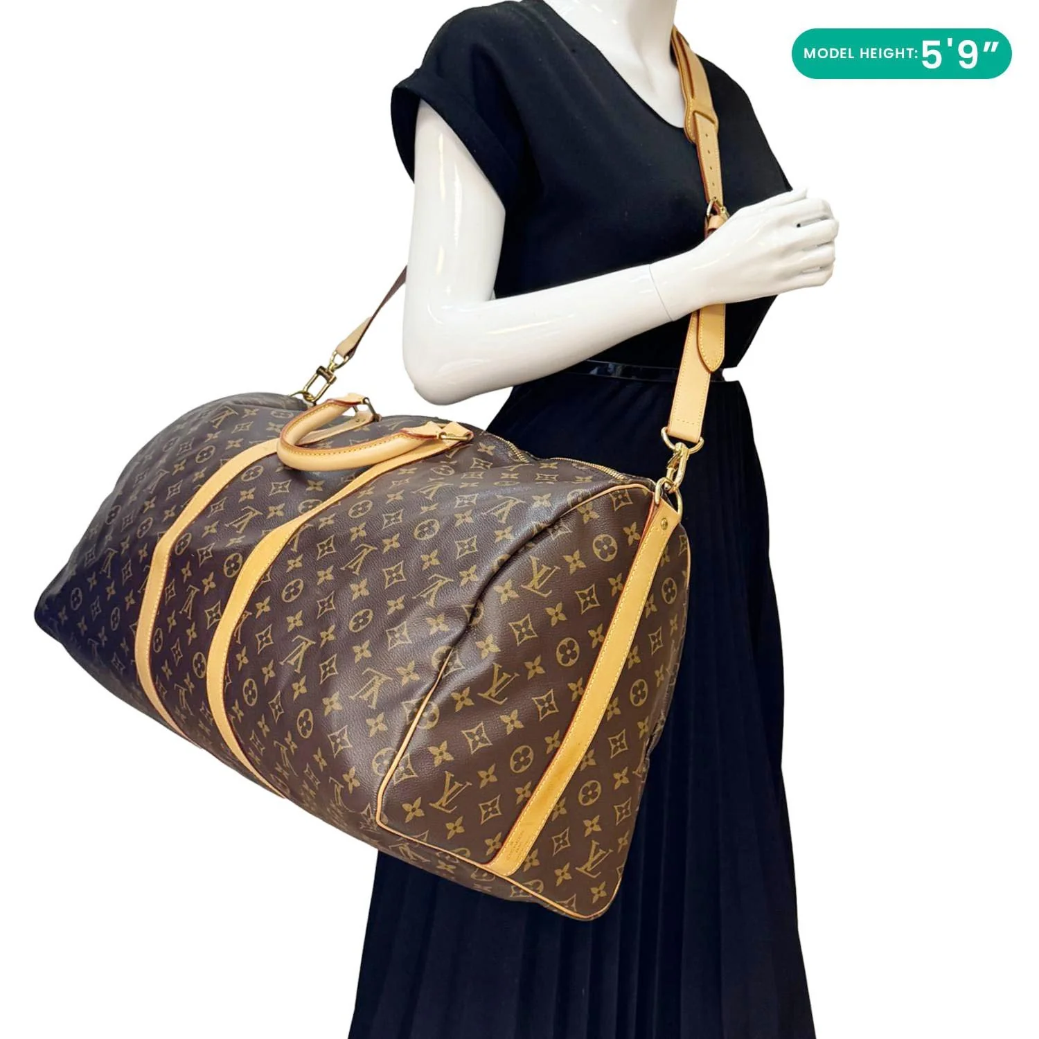 LOUIS VUITTON Keepall 55 Bandouliere Monogram Canvas Travel Bag Brown - Image 2