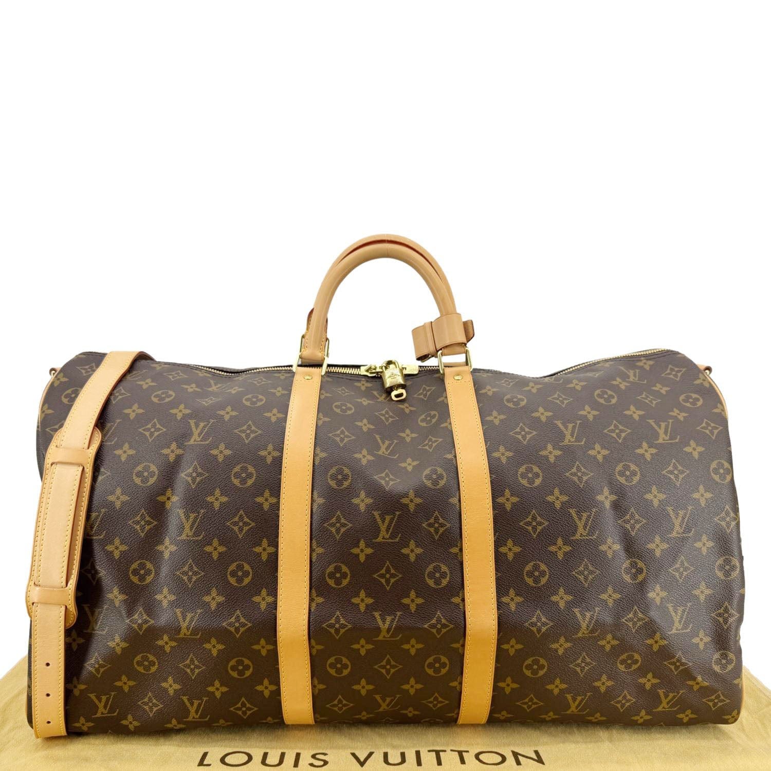 LOUIS VUITTON Keepall 60 Bandouliere Monogram Canvas Travel Bag Brown - Image 3