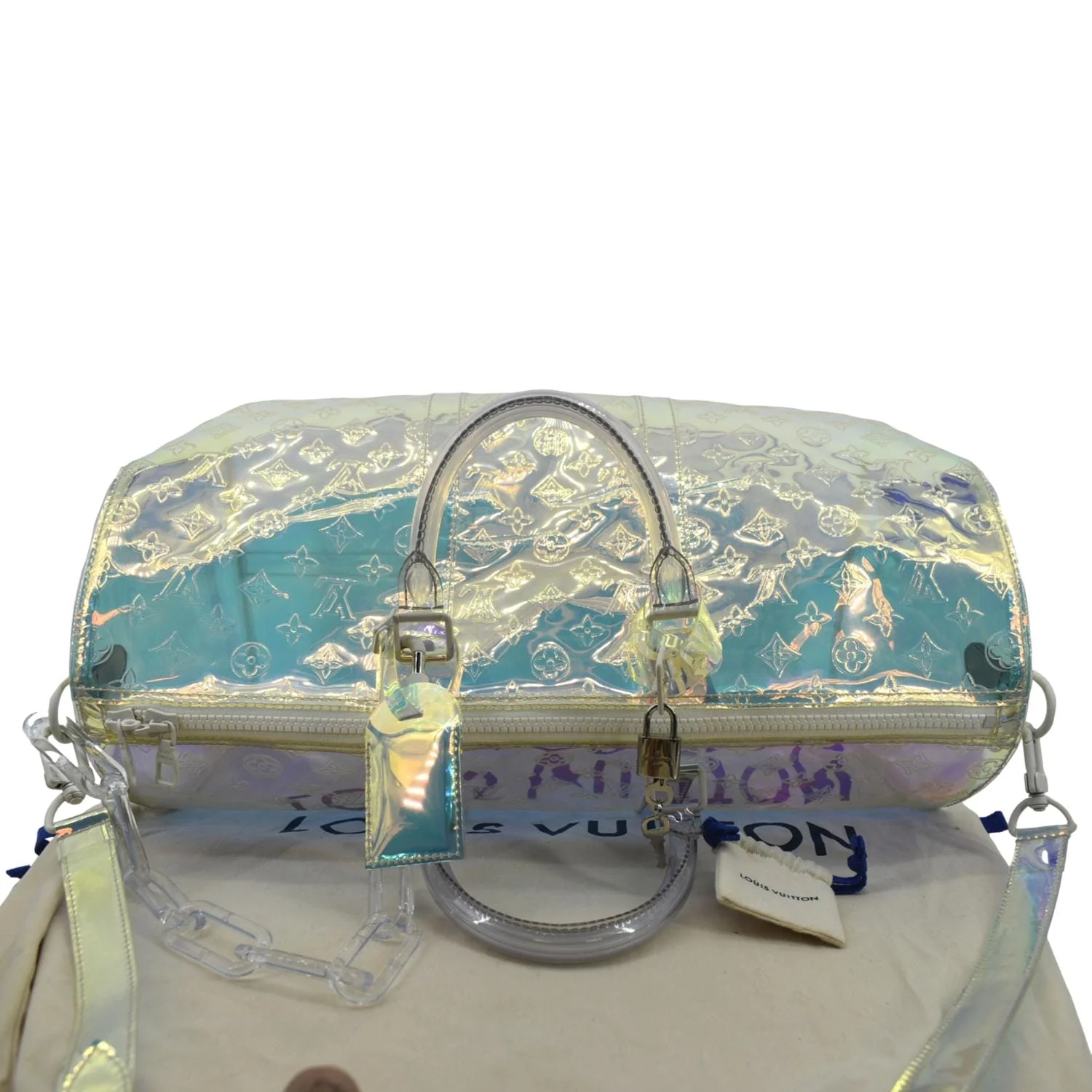 LOUIS VUITTON Keepall Bandouliere Embossed Monogram PVC Prism Travel Bag Iridescent - Image 5