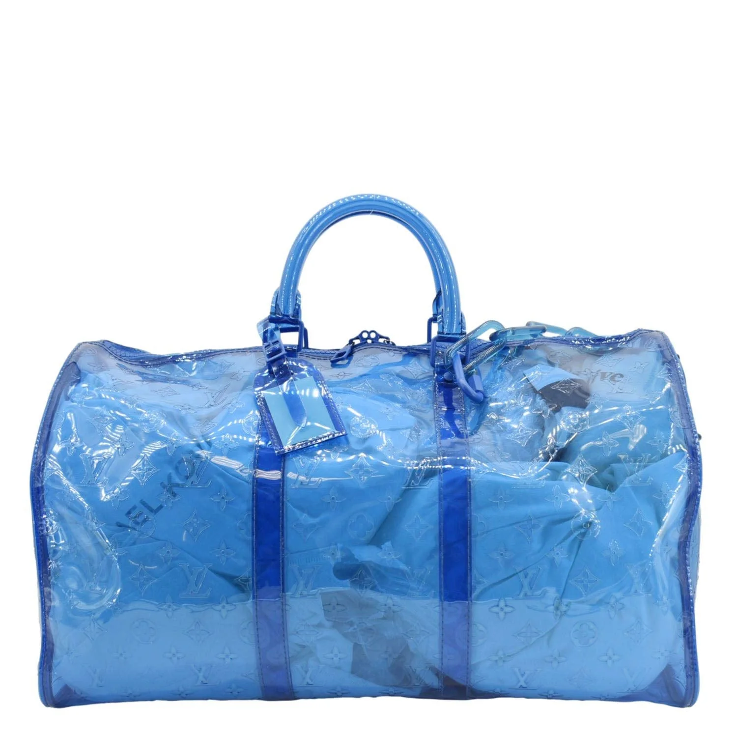 LOUIS VUITTON Keepall 50 Bandouliere Transparent PVC Travel Bag Blue - Image 4