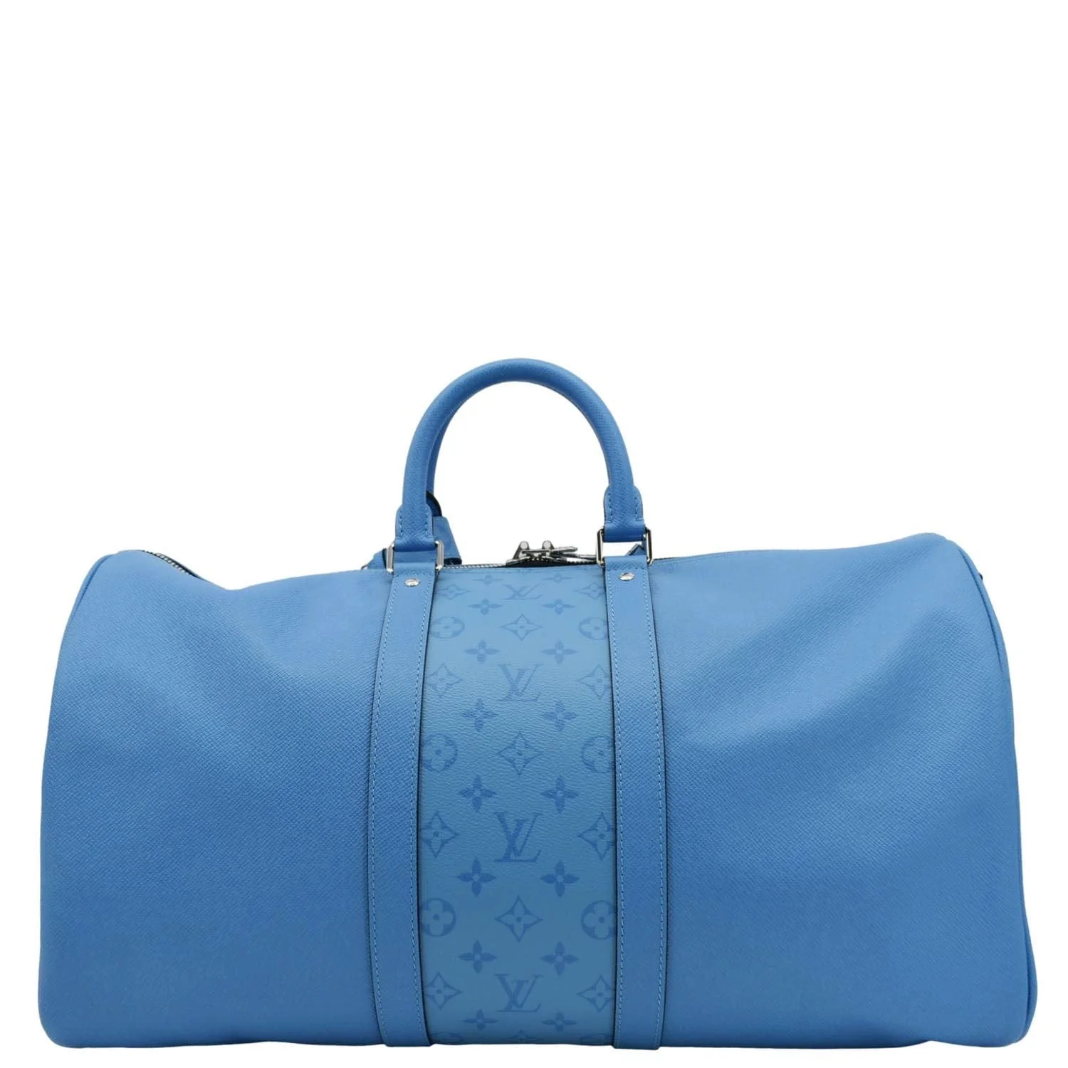 LOUIS VUITTON Keepall 50 Bandouliere Monogram Taiga Leather Travel Bag Blue - Image 4