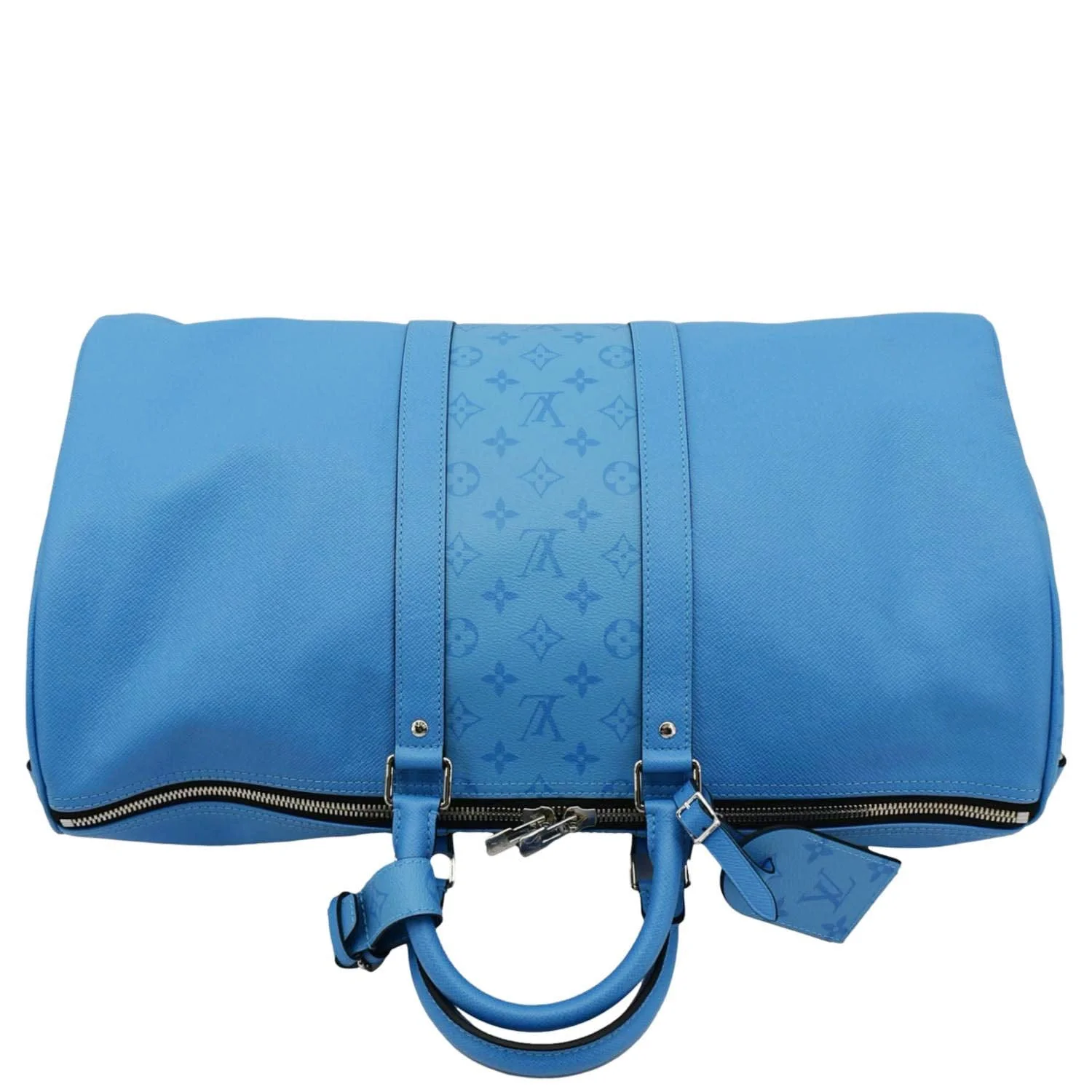 LOUIS VUITTON Keepall 50 Bandouliere Monogram Taiga Leather Travel Bag Blue - Image 5
