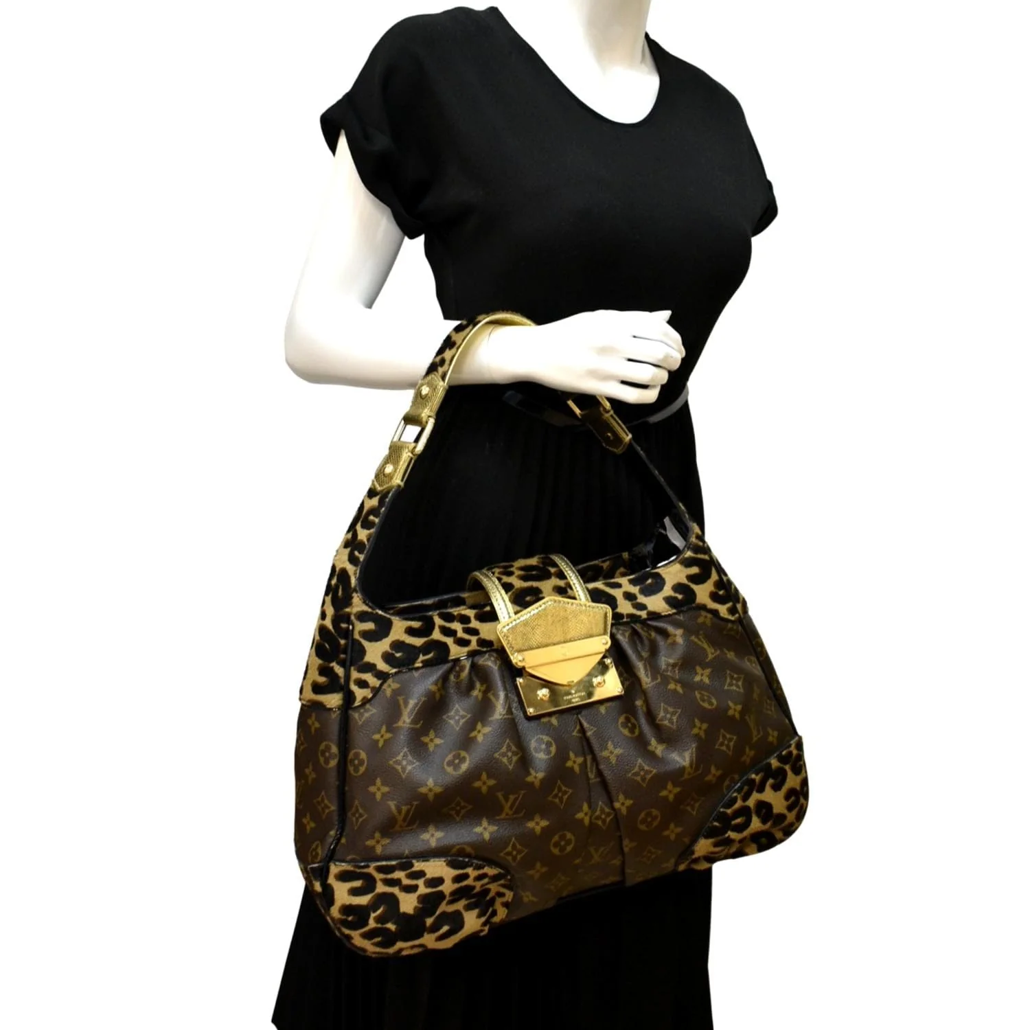 LOUIS VUITTON Polly Leopard Monogram Canvas Hobo Bag Brown - Image 3