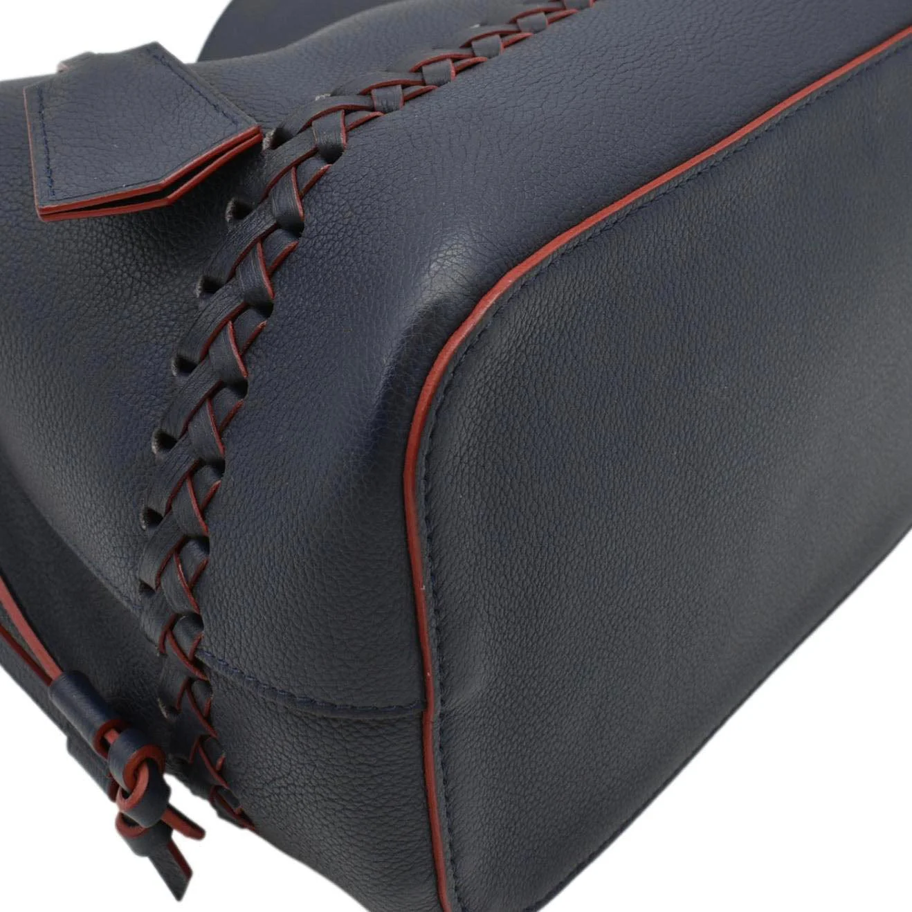 LOUIS VUITTON Lockme Braided Leather Shoulder Bucket Bag Navy - Image 8
