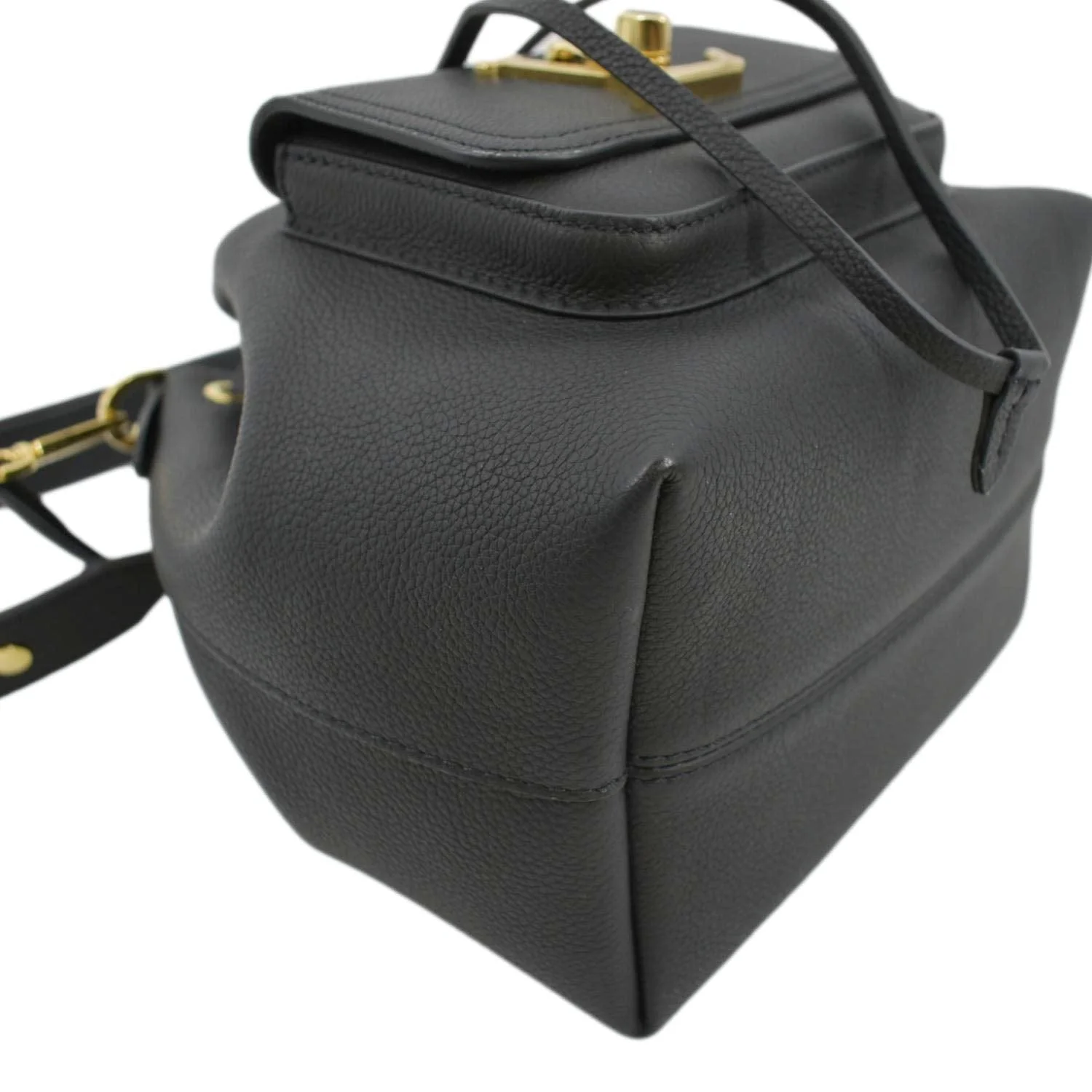LOUIS VUITTON Lockme Leather Crossbody Bucket Bag Black - Image 7