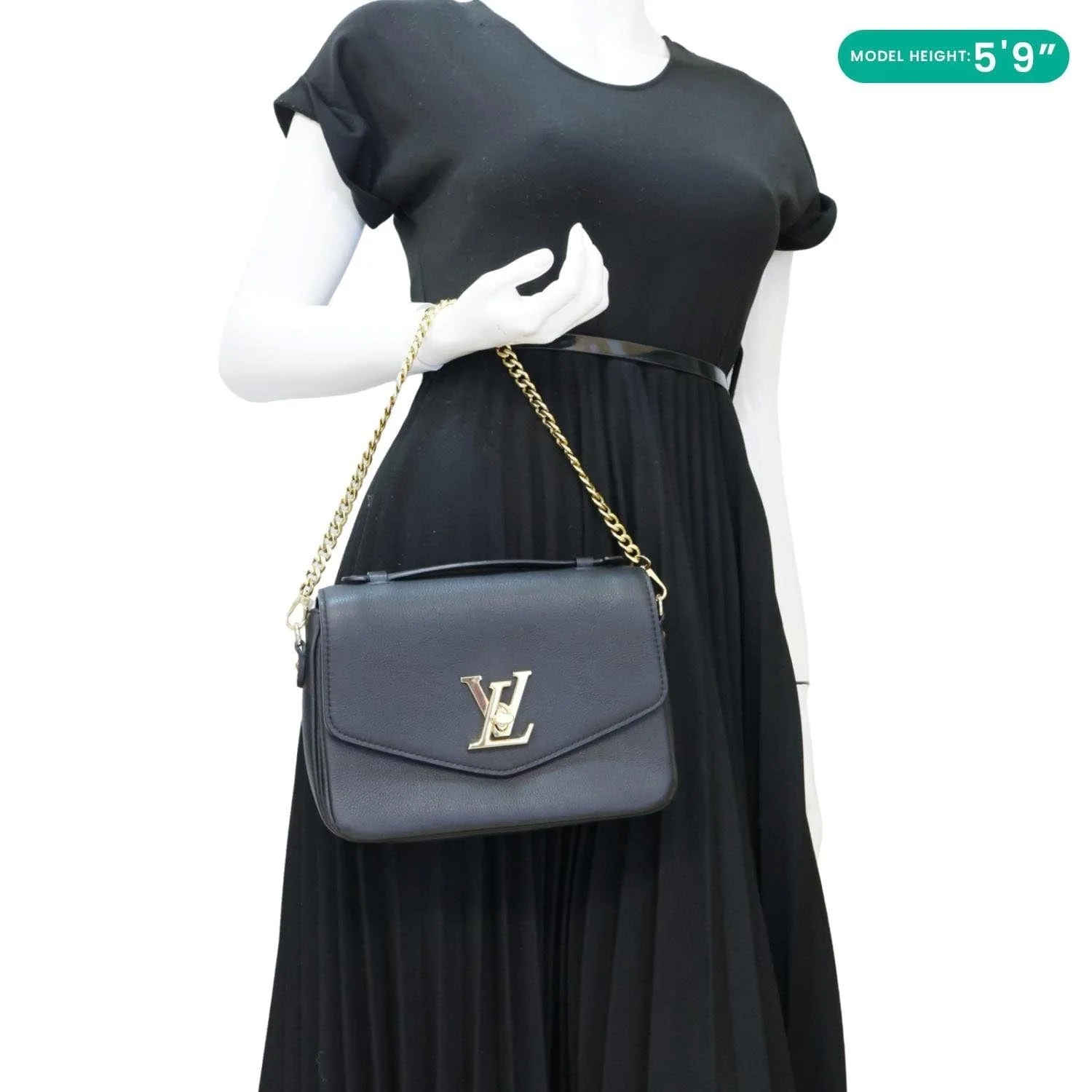 LOUIS VUITTON Lockme Oxford Grained Leather Crossbody Bag Black - Image 2