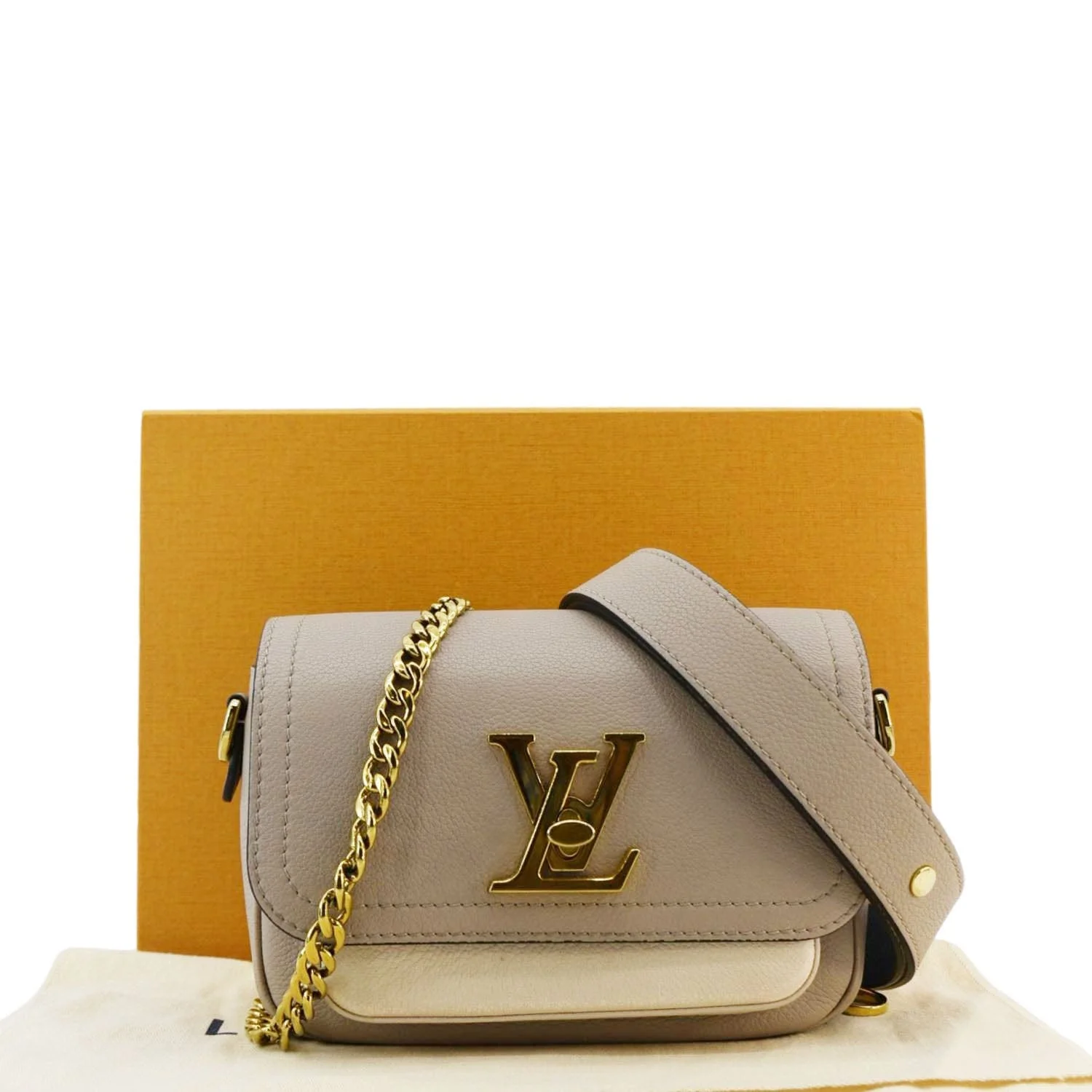 LOUIS VUITTON Lockme Tender Grained Calfskin Leather Shoulder Bag Greige - Image 3
