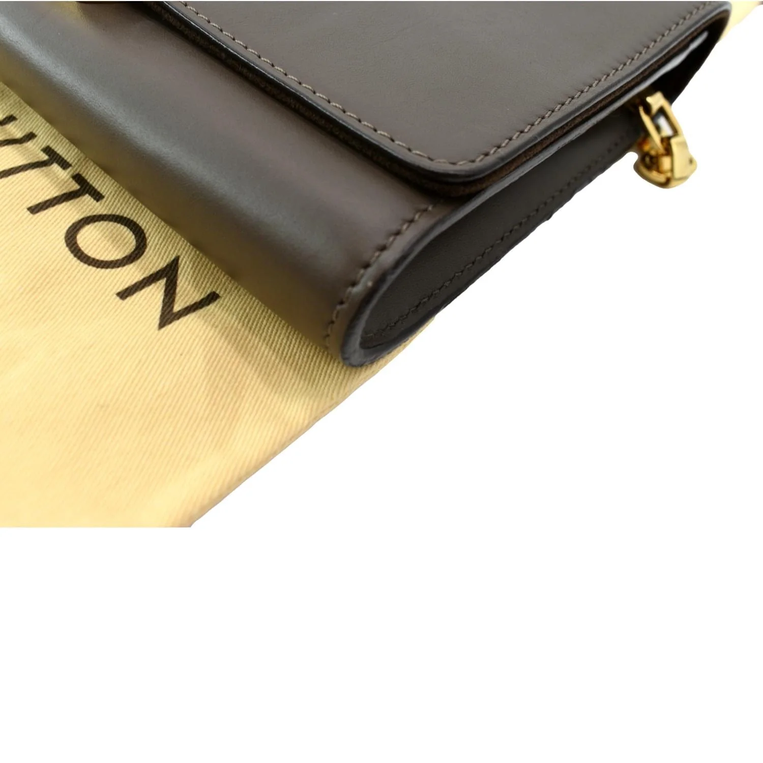 LOUIS VUITTON Louise Calfskin Leather Chain Shoulder Bag Taupe Brown - Image 8