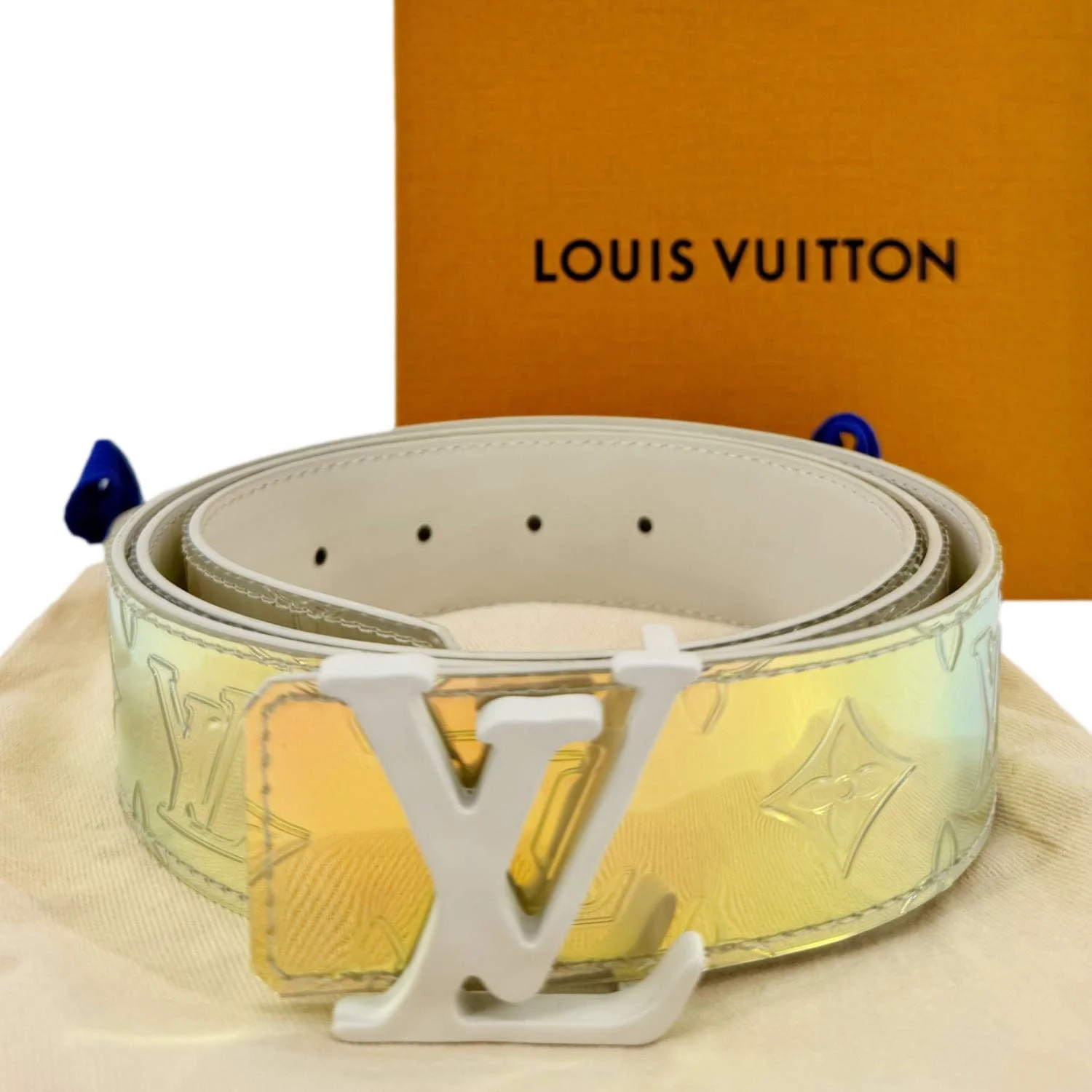 LOUIS VUITTON LV Initiales Reversible Monogram PVC Belt Iridescent Prism Size 110/44 - Image 3