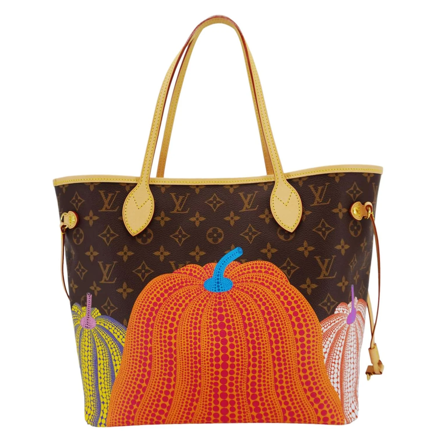 LOUIS VUITTON LV X YK Kusama Neverfull Pumpkin Monogram Canvas Tote Bag Brown - Image 5