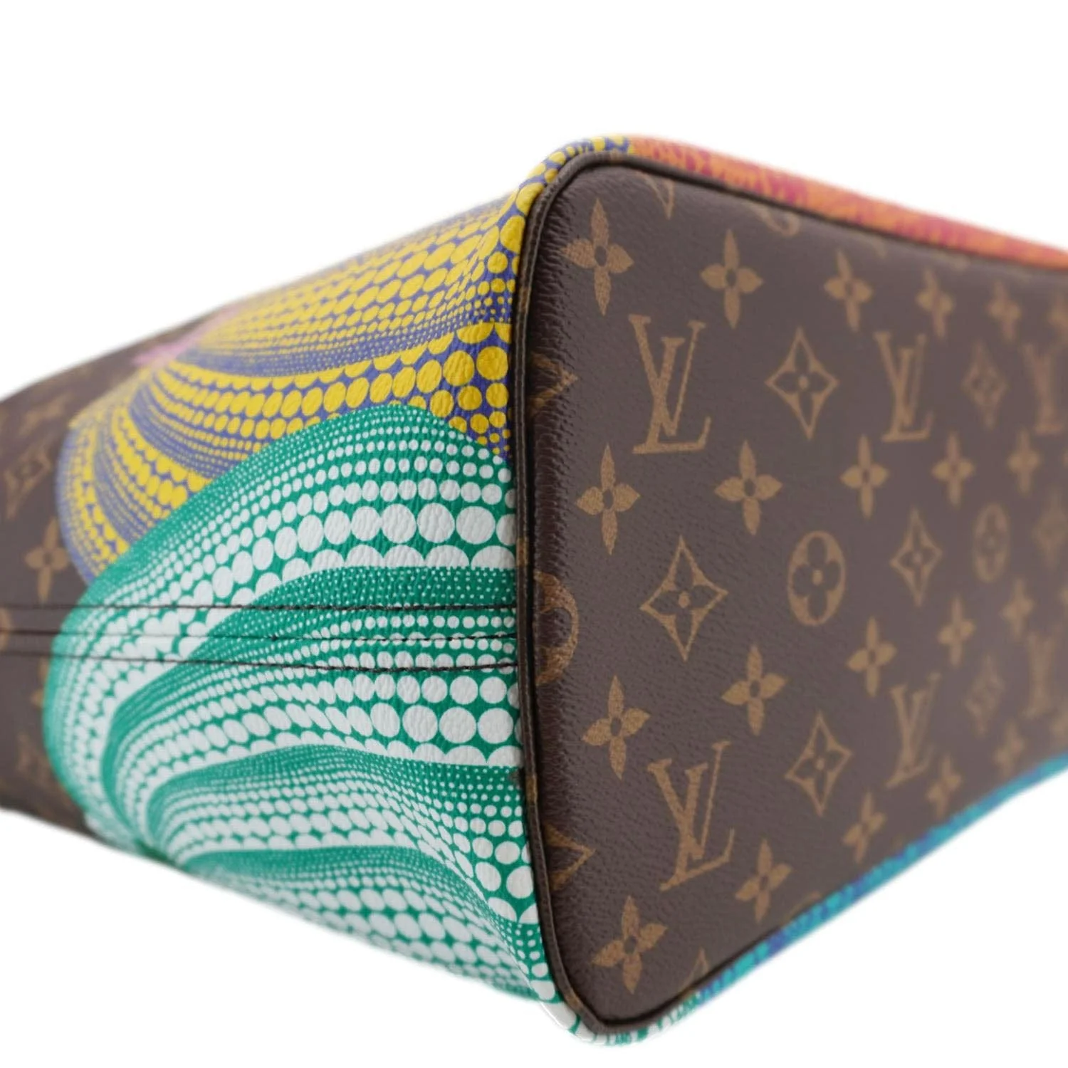 LOUIS VUITTON LV X YK Kusama Neverfull Pumpkin Monogram Canvas Tote Bag Brown - Image 9