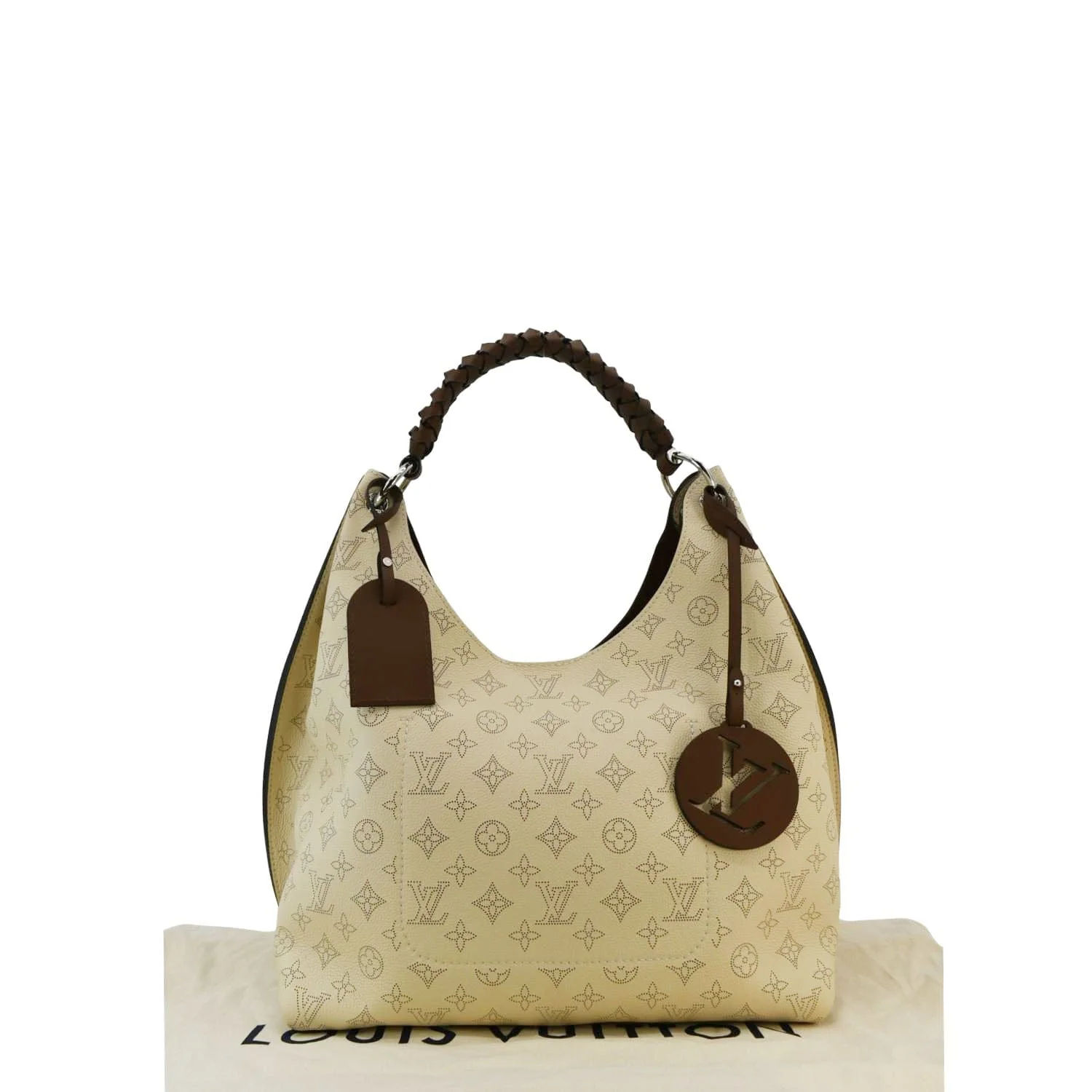 LOUIS VUITTON Carmel Mahina Leather Hobo Bag Creme Beige - Image 3