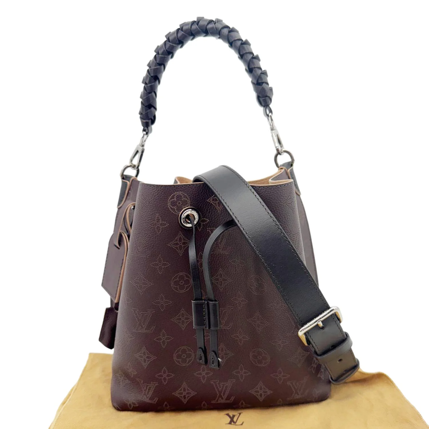 LOUIS VUITTON Muria Mahina Perforated Leather Shoulder Bucket Bag Burgundy - Image 3
