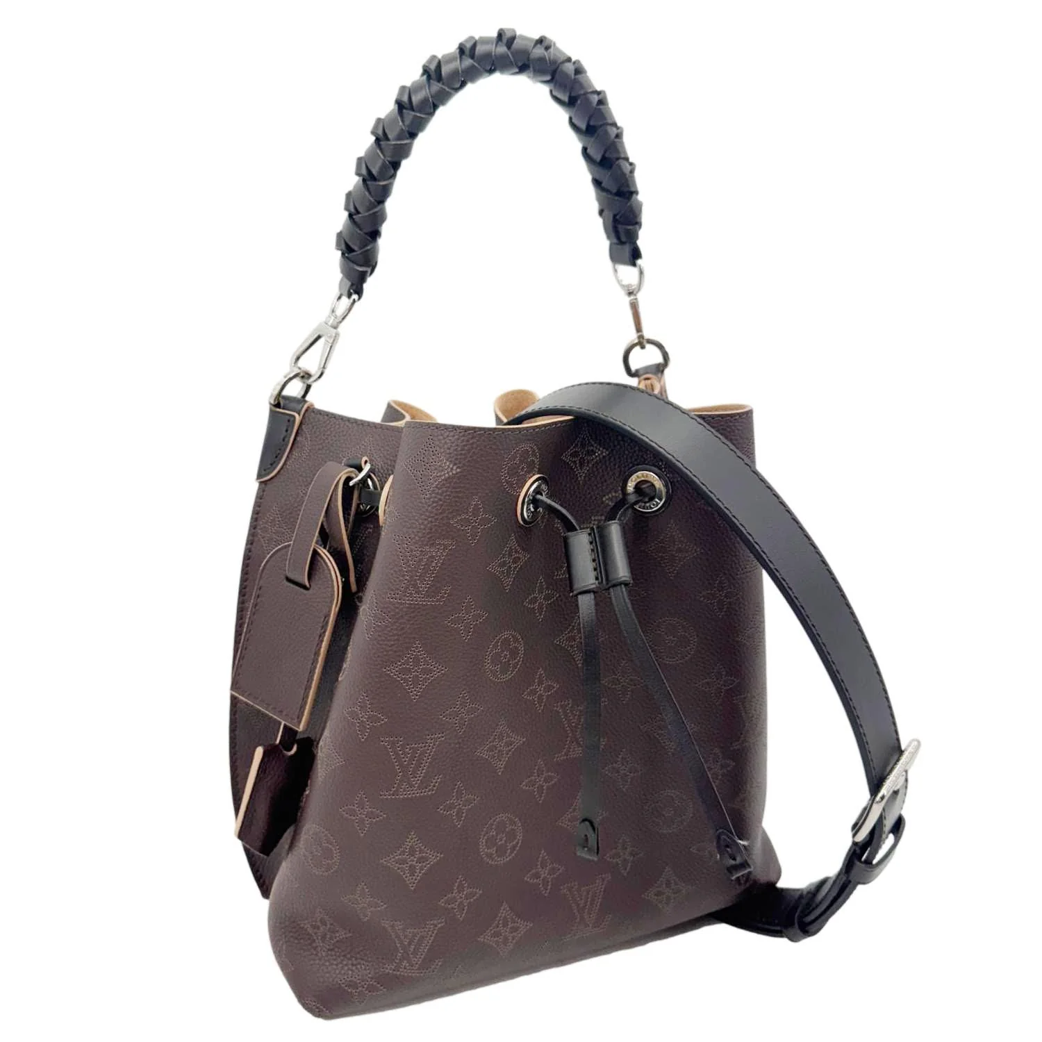 LOUIS VUITTON Muria Mahina Perforated Leather Shoulder Bucket Bag Burgundy - Image 4