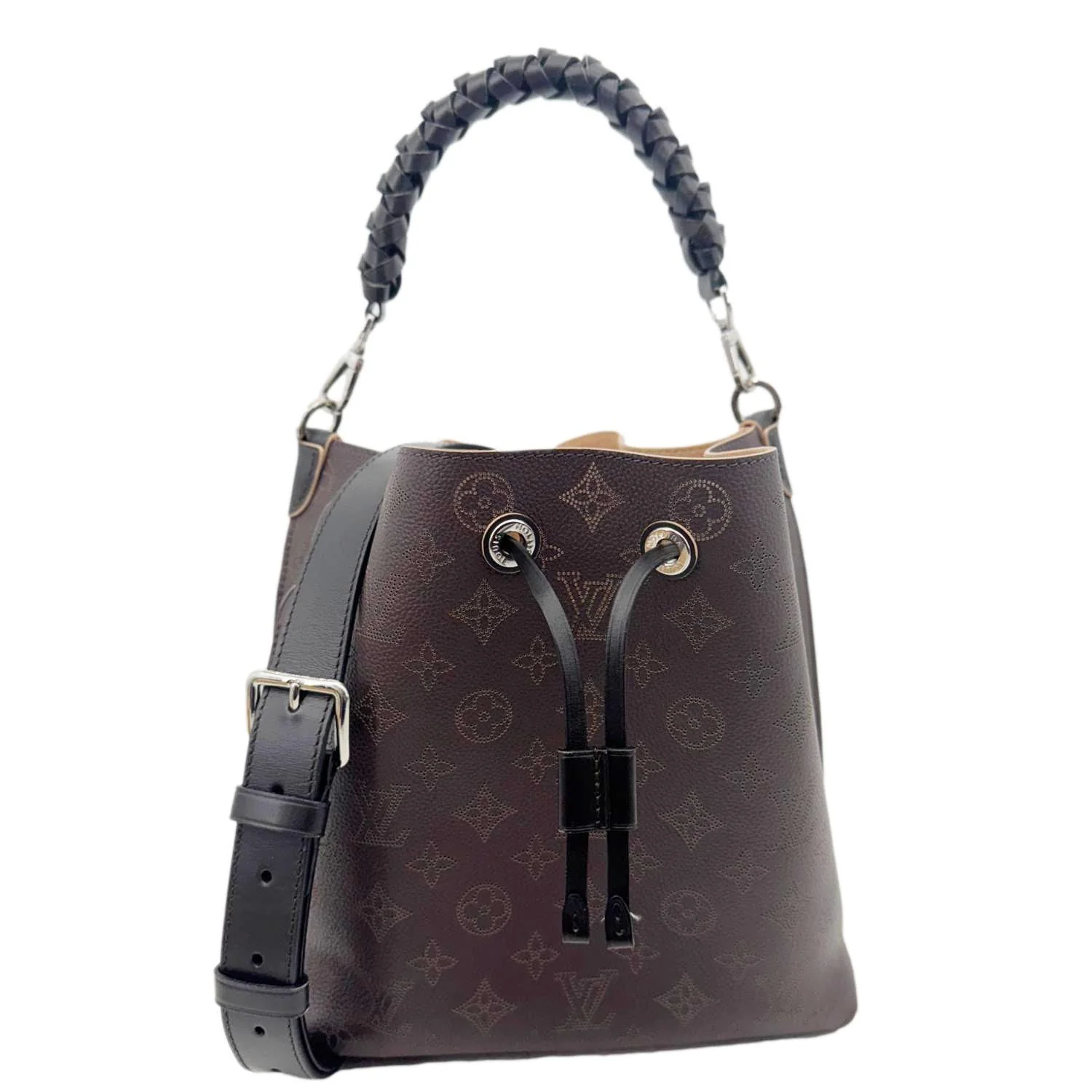 LOUIS VUITTON Muria Mahina Perforated Leather Shoulder Bucket Bag Burgundy - Image 5