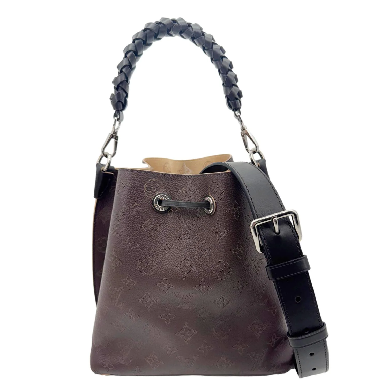 LOUIS VUITTON Muria Mahina Perforated Leather Shoulder Bucket Bag Burgundy - Image 6