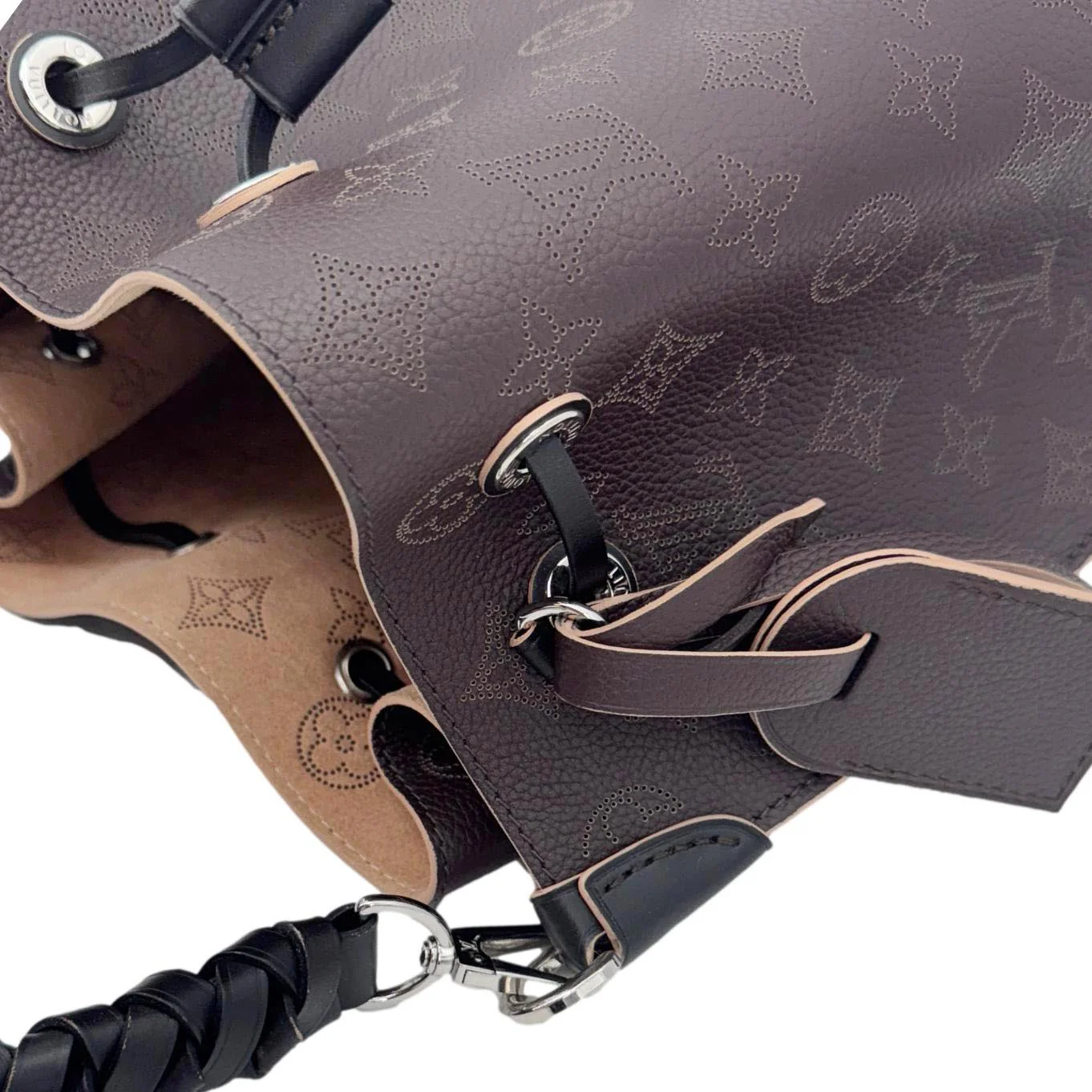 LOUIS VUITTON Muria Mahina Perforated Leather Shoulder Bucket Bag Burgundy - Image 9