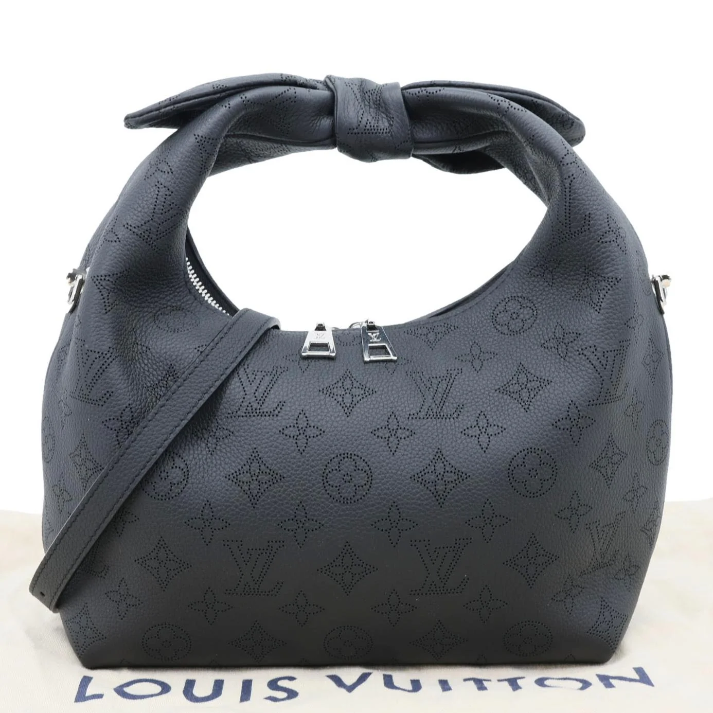 LOUIS VUITTON Why Knot MM Monogram Mahina Leather Shoulder Bag Black - Image 3