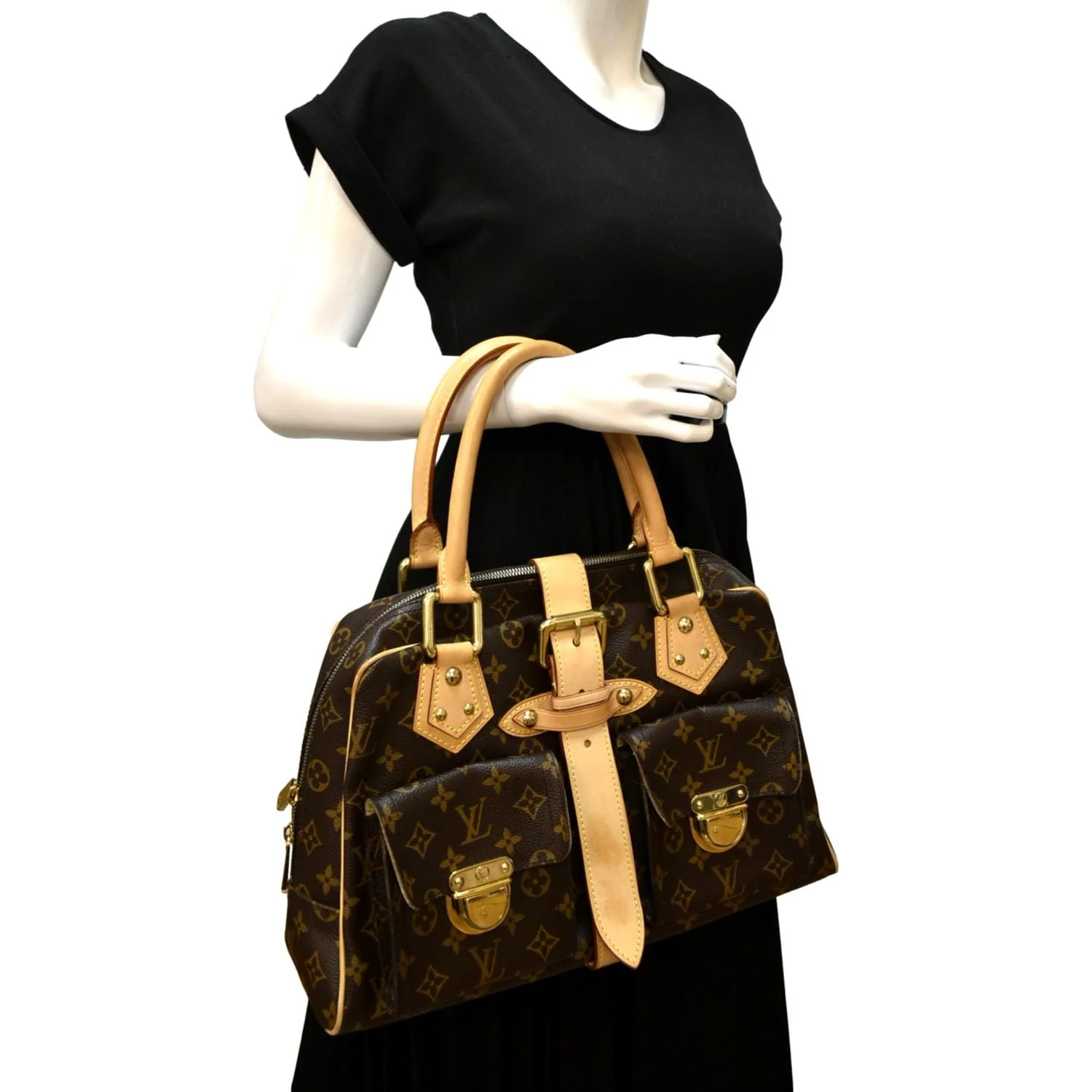 LOUIS VUITTON Manhattan GM Monogram Canvas Satchel Bag Brown - Image 2