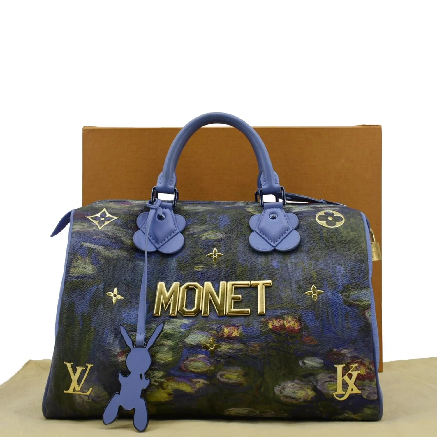 LOUIS VUITTON Masters Monet Speedy 30 Coated Canvas Satchel Bag Blue - Image 3