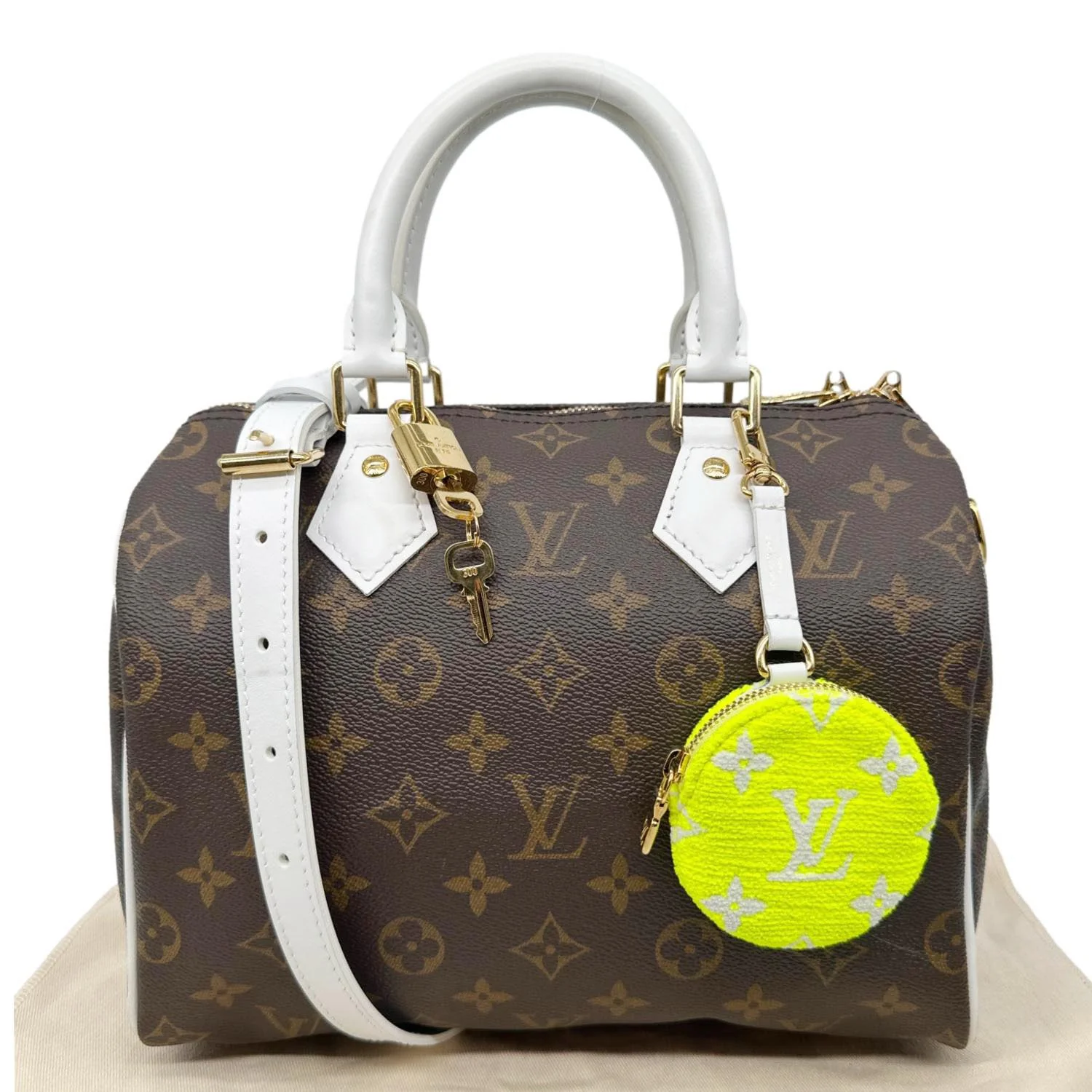 LOUIS VUITTON Speedy 25 Bandouliere LV Match Monogram Canvas Satchel Bag White - Image 3