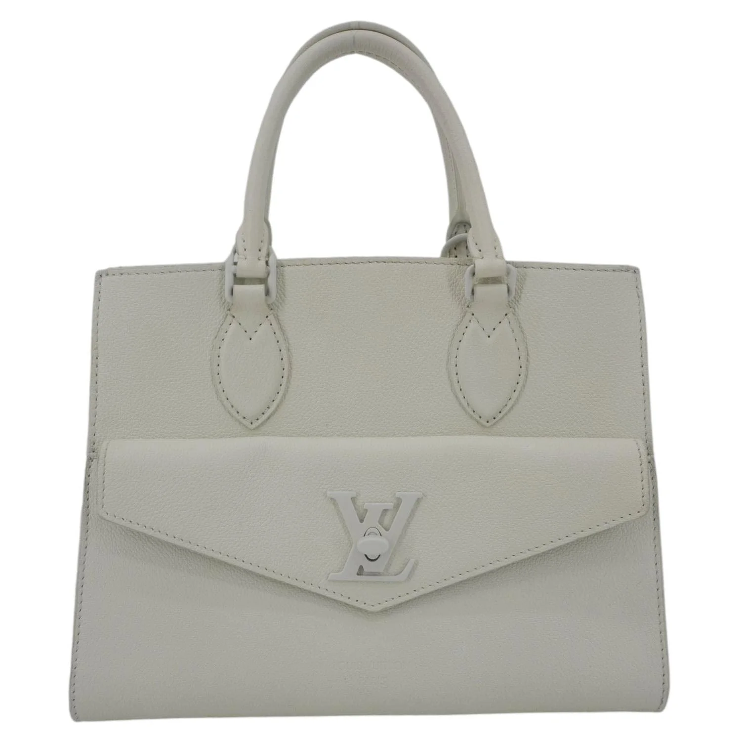 LOUIS VUITTON Lockme PM Monochrome Soft Calfskin Leather Tote Bag White - Image 4