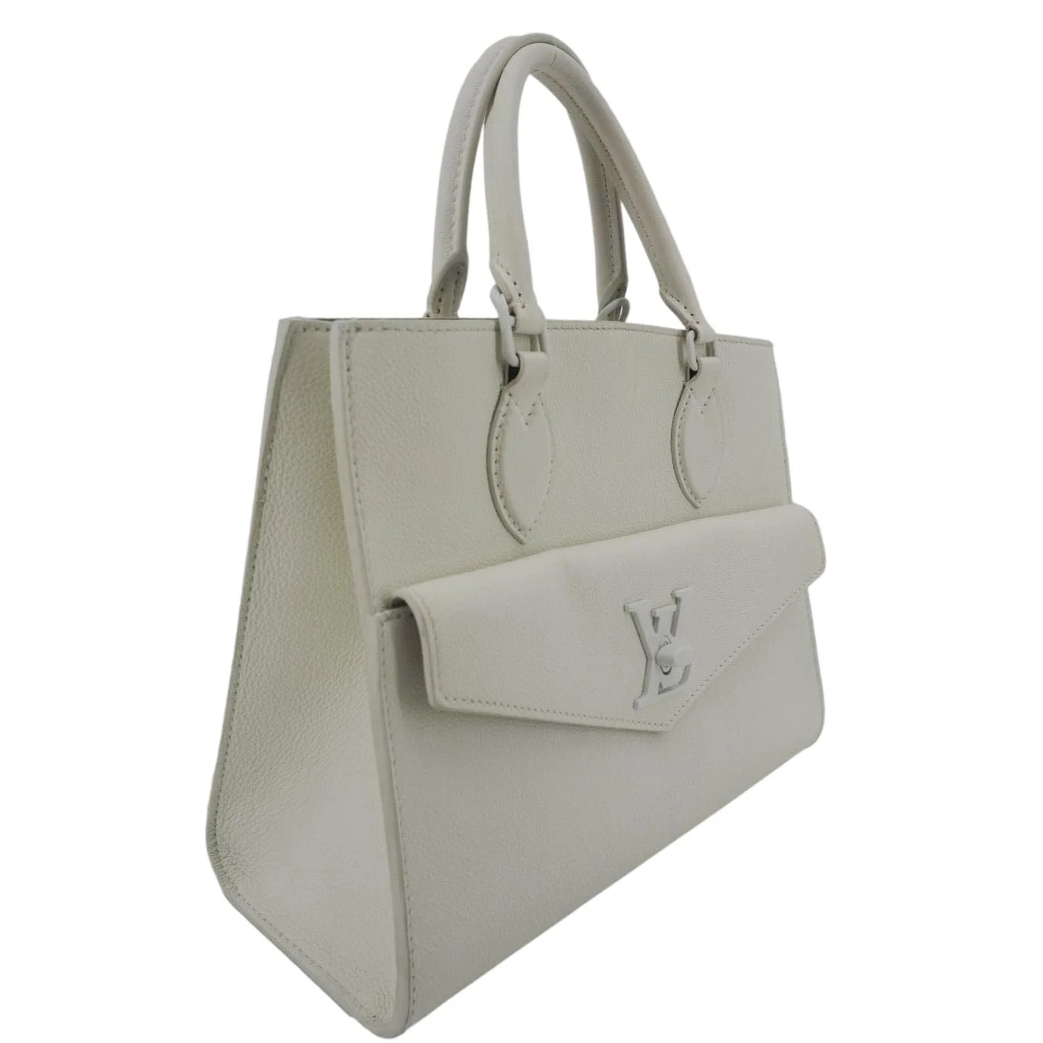 LOUIS VUITTON Lockme PM Monochrome Soft Calfskin Leather Tote Bag White - Image 6
