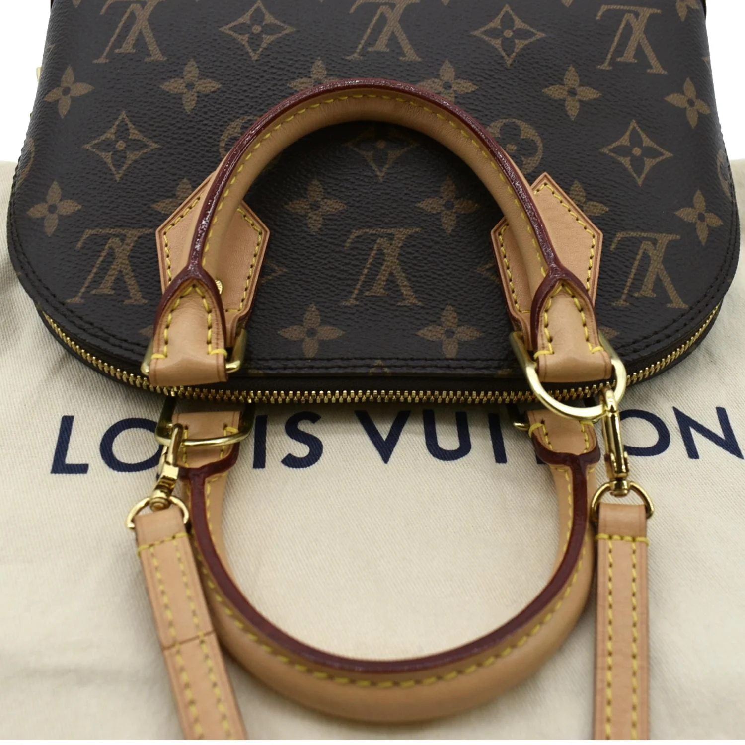 LOUIS VUITTON Alma BB Monogram Canvas Satchel Crossbody Bag Brown - Image 4