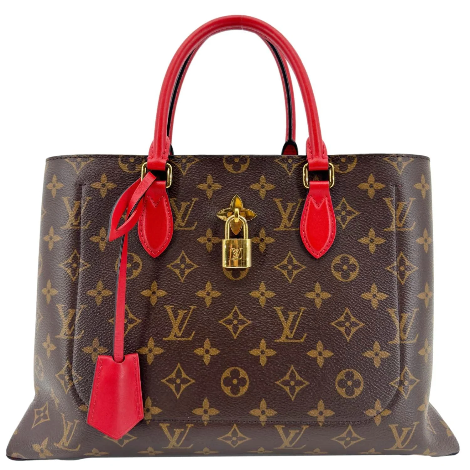 LOUIS VUITTON Flower Monogram Canvas Tote Shoulder Bag Coquelicot - Image 4
