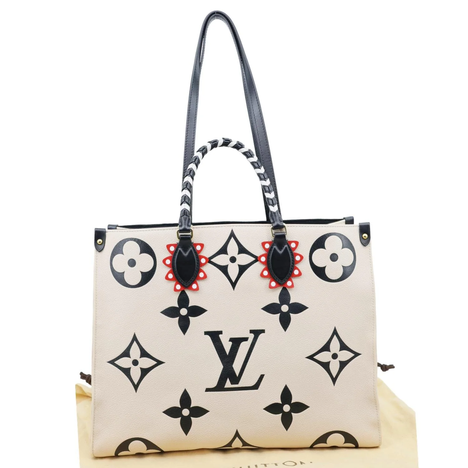 LOUIS VUITTON Onthego GM Crafty Monogram Empreinte Leather Shoulder Bag Cream - Image 3