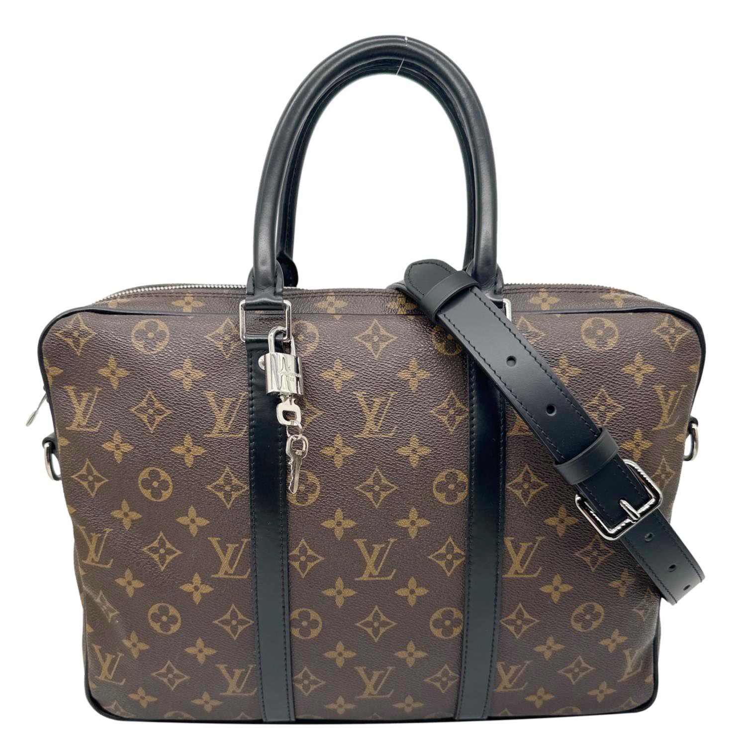 LOUIS VUITTON Porte Documents Voyage Monogram Macassar Canvas Briefcase Bag Brown
