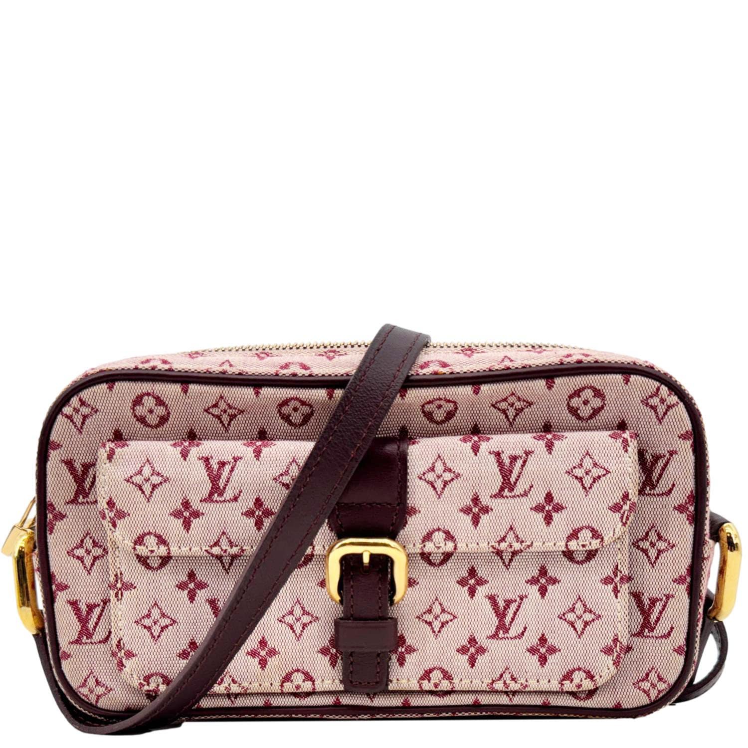 LOUIS VUITTON Juliette MM Monogram Mini Lin Canvas Crossbody Bag Burgundy