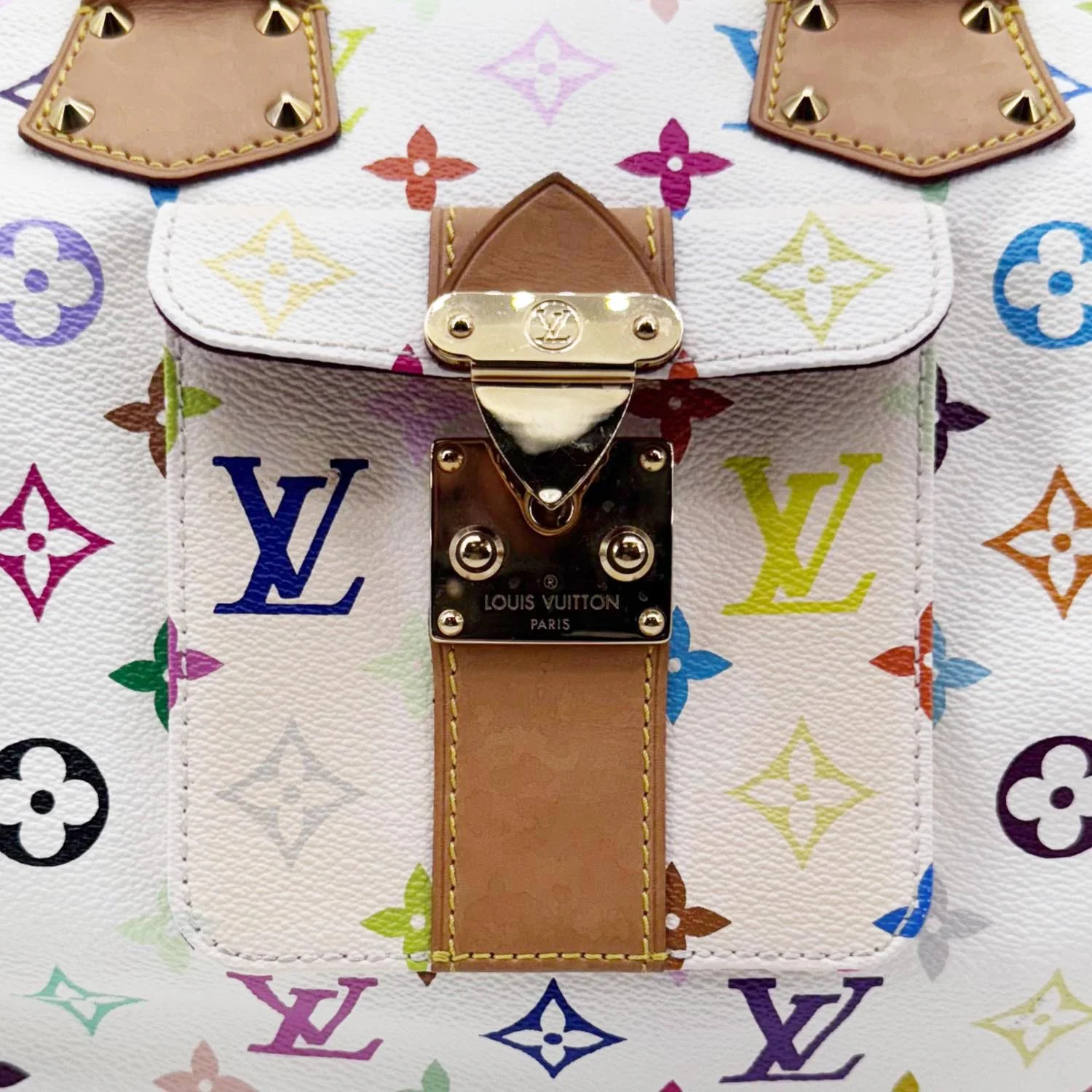 LOUIS VUITTON Speedy 30 Monogram Multicolor Canvas Satchel Bag White - Image 10