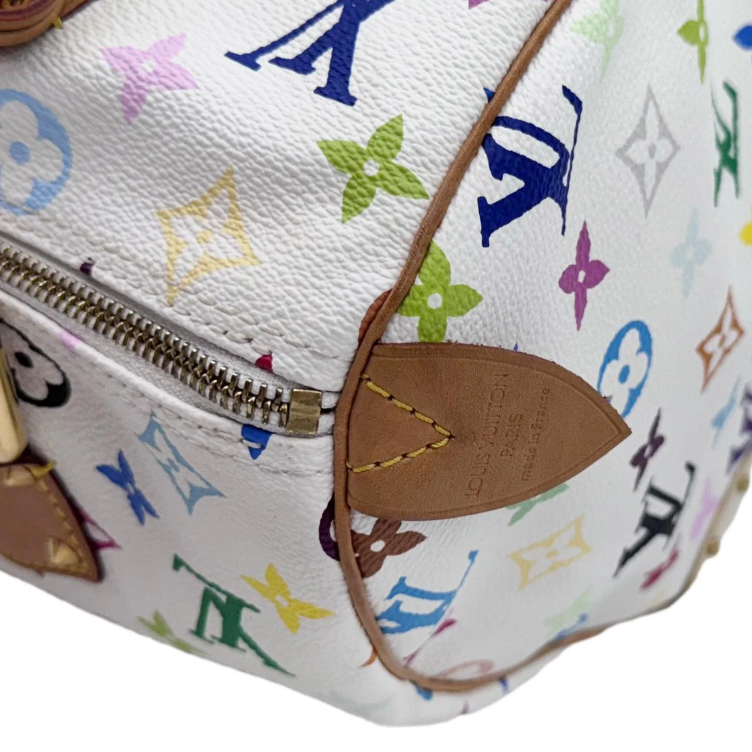 LOUIS VUITTON Speedy 30 Monogram Multicolor Canvas Satchel Bag White - Image 6