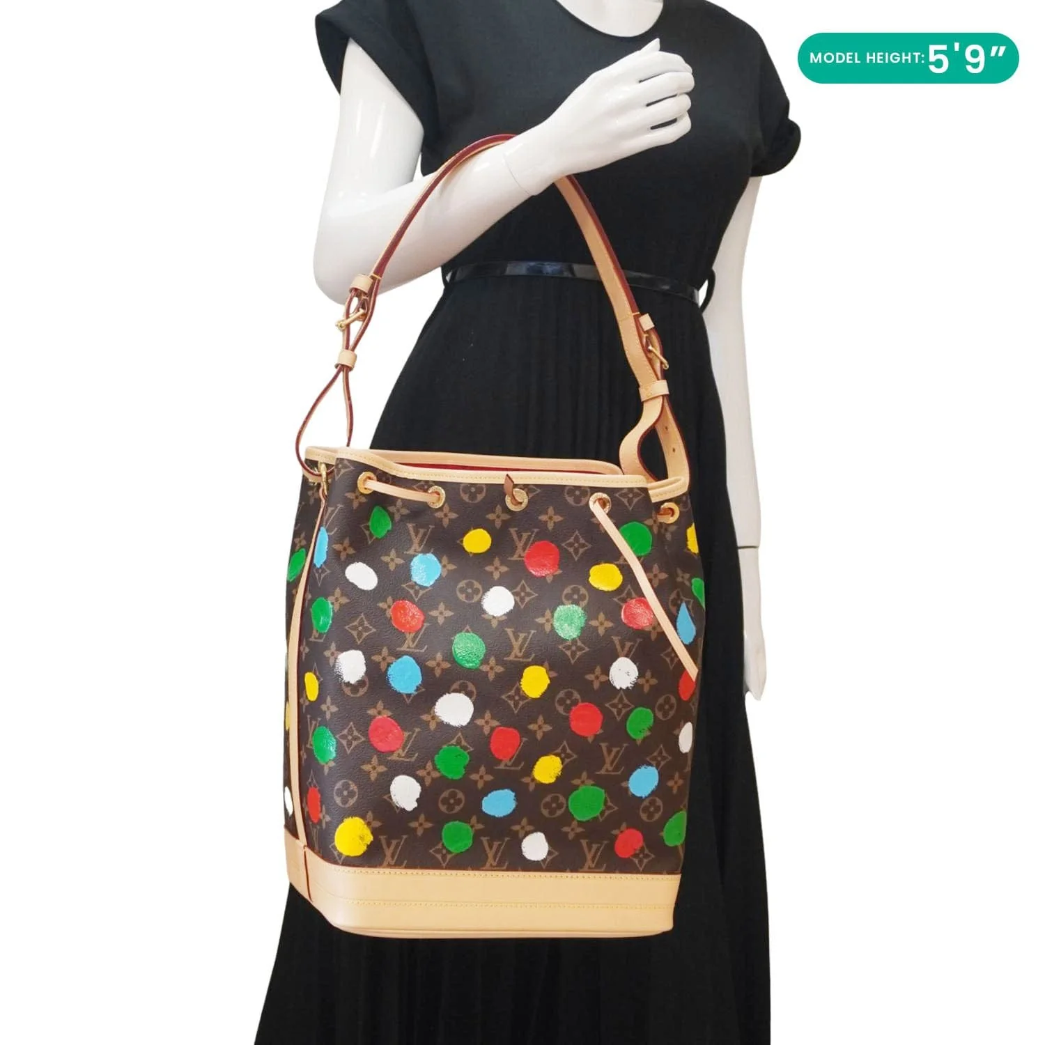 LOUIS VUITTON LV×YK Noe Monogram Painted Dot Tote Shoulder Bag Brown - Image 2