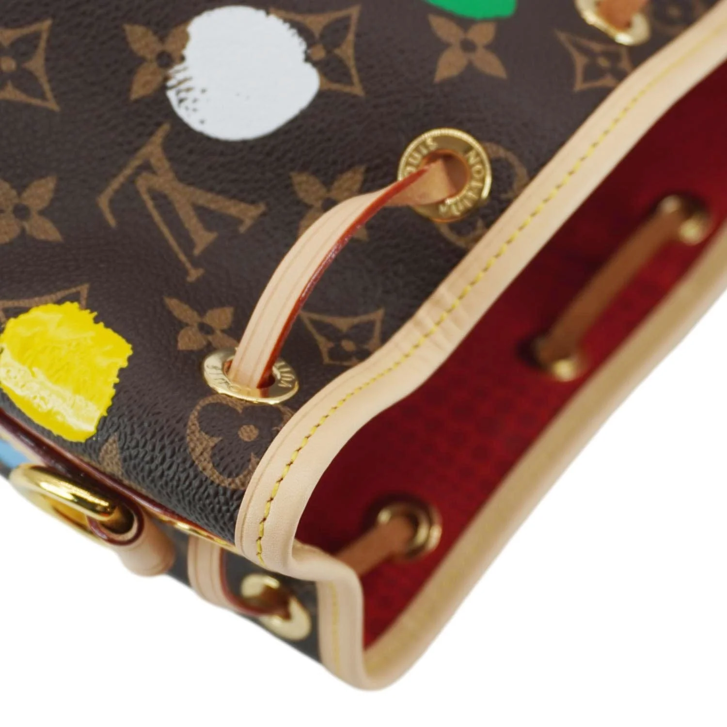 LOUIS VUITTON LV×YK Noe Monogram Painted Dot Tote Shoulder Bag Brown - Image 5