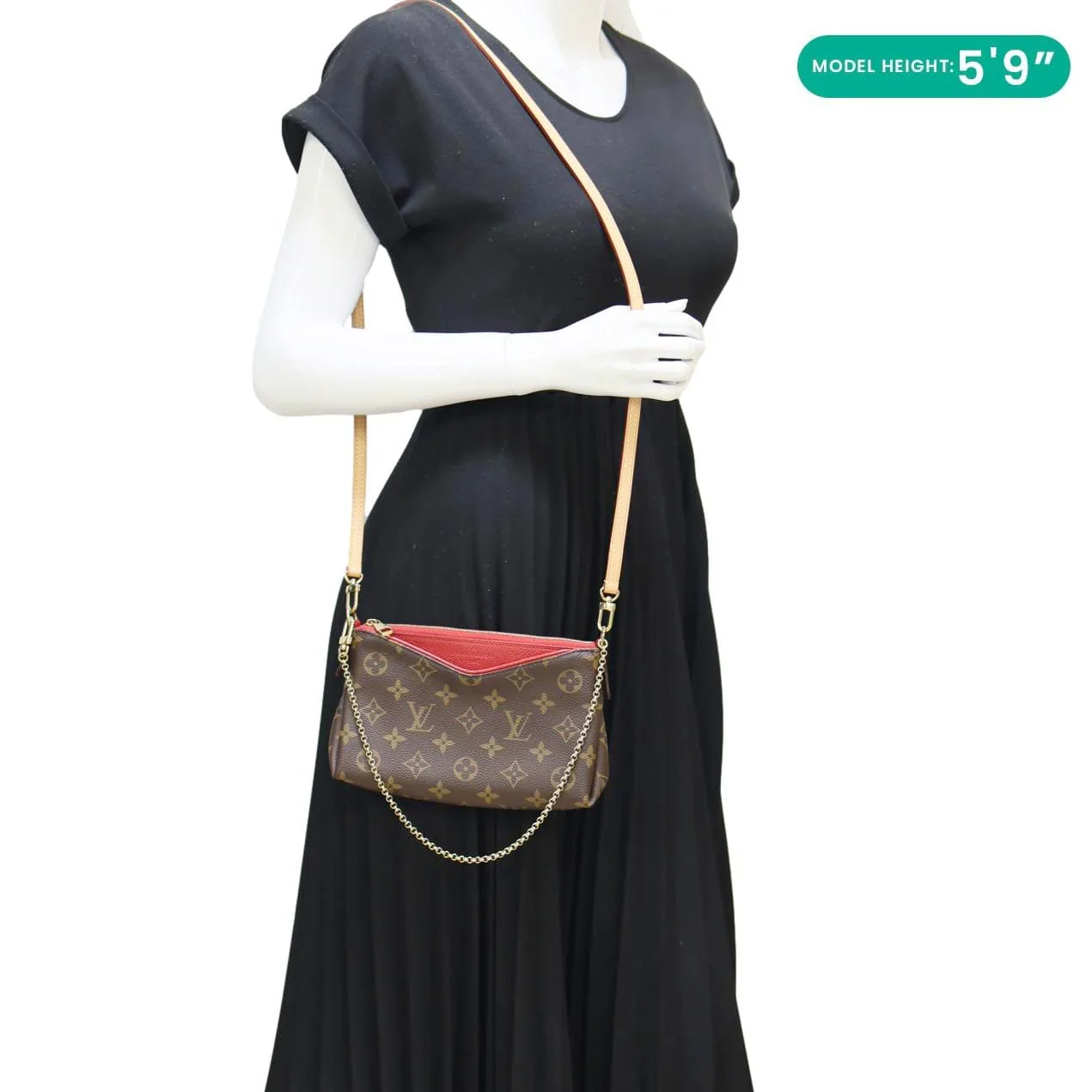 LOUIS VUITTON Pallas Monogram Canvas Clutch Crossbody Bag Red - Image 2