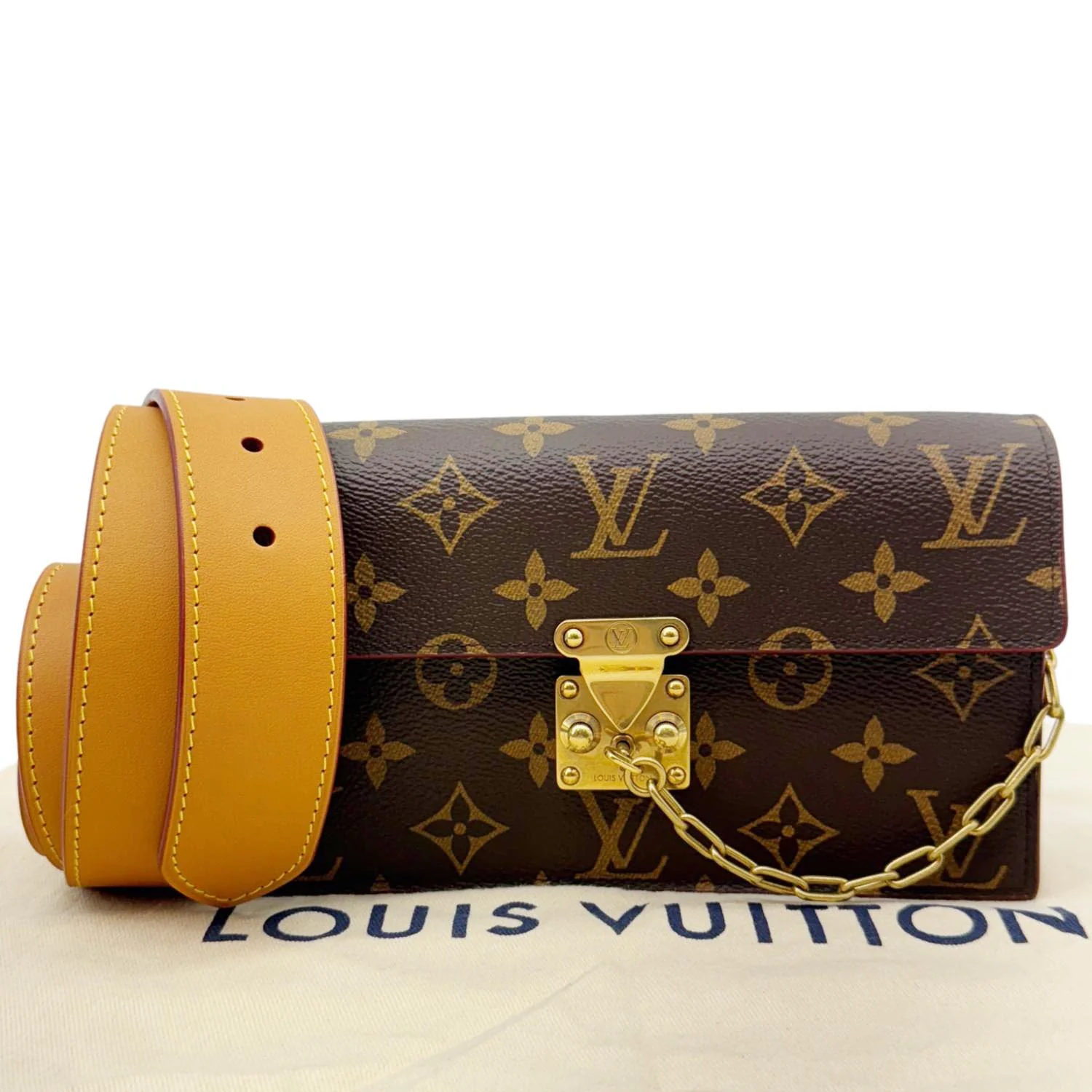 LOUIS VUITTON S Lock Monogram Canvas Belt Pouch Brown - Image 3