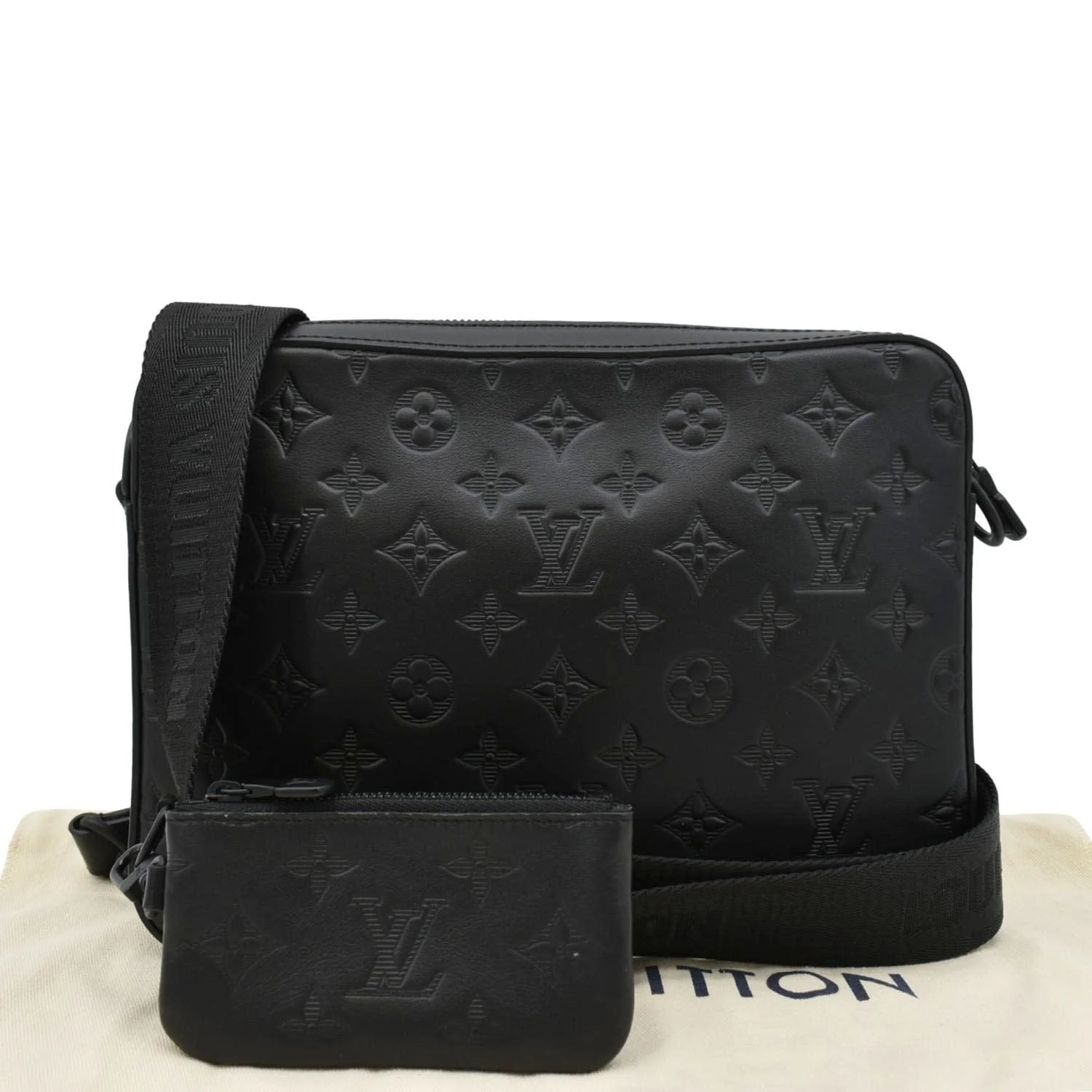 LOUIS VUITTON Duo Messenger Shadow Monogram Leather Crossbody Bag Black - Image 3