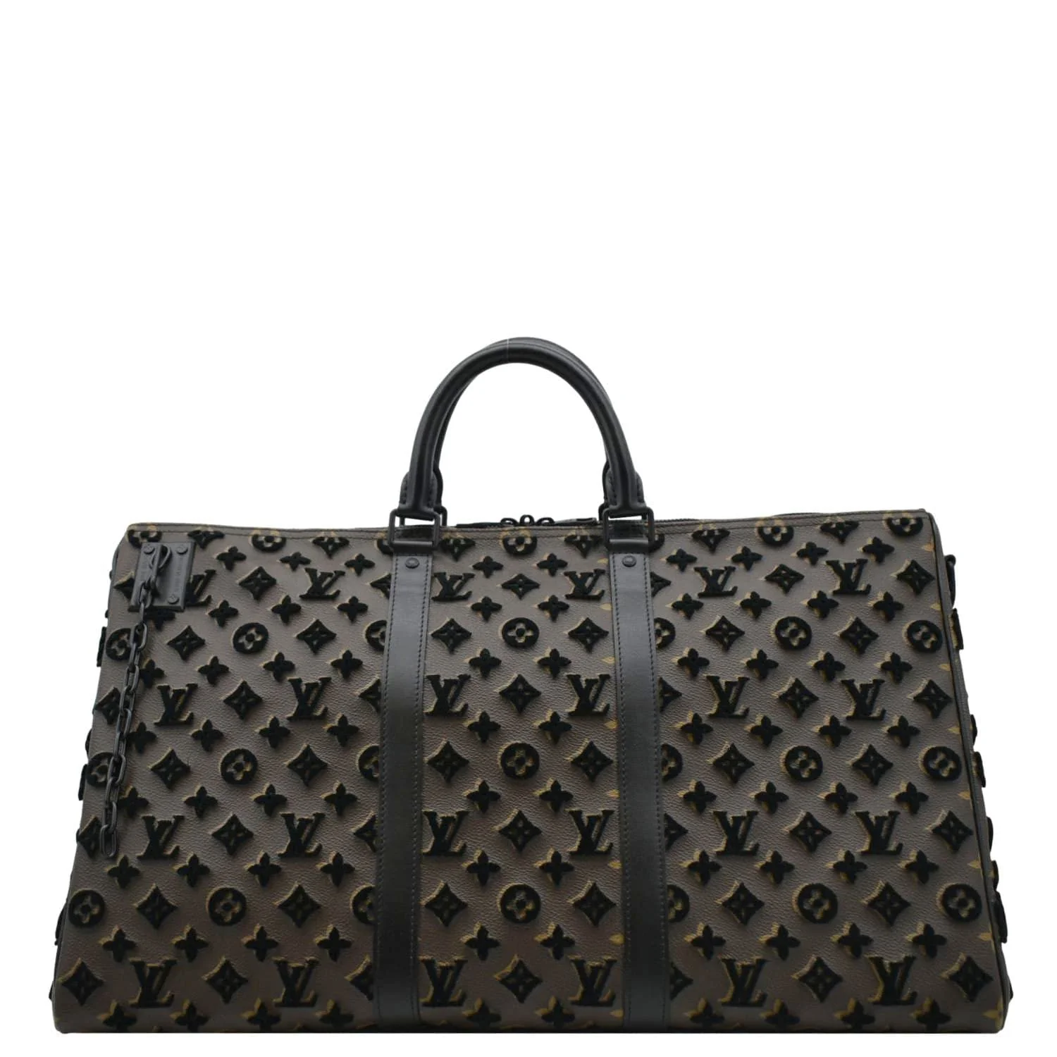 LOUIS VUITTON Keepall Triangle 50 Monogram Tuffetage Travel Bag Black