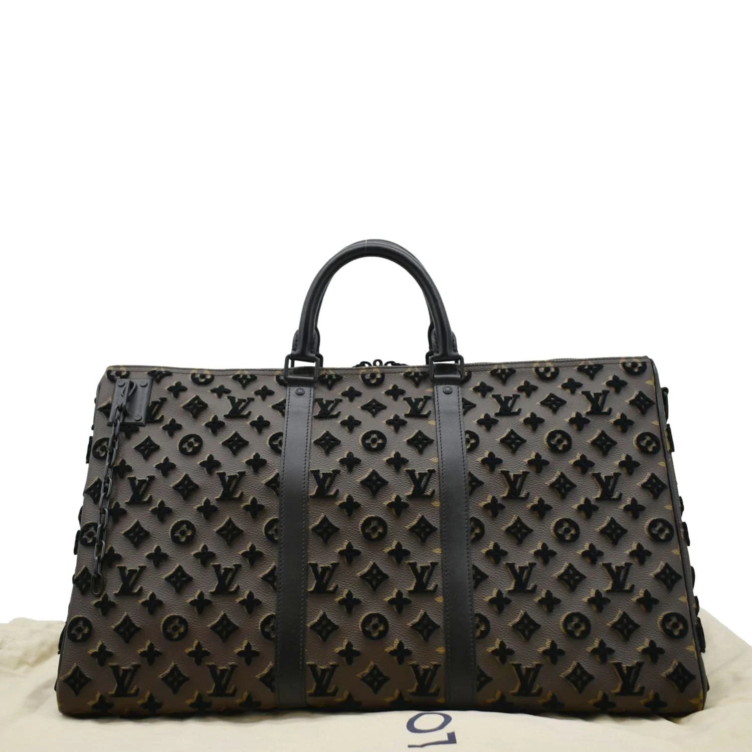 LOUIS VUITTON Keepall Triangle 50 Monogram Tuffetage Travel Bag Black - Image 3