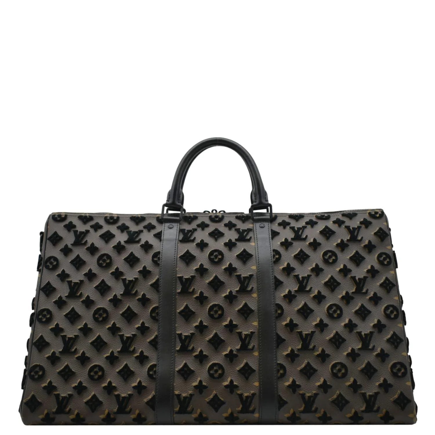 LOUIS VUITTON Keepall Triangle 50 Monogram Tuffetage Travel Bag Black - Image 4