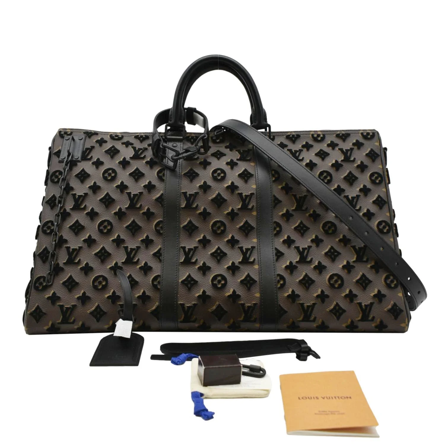 LOUIS VUITTON Keepall Triangle 50 Monogram Tuffetage Travel Bag Black - Image 5
