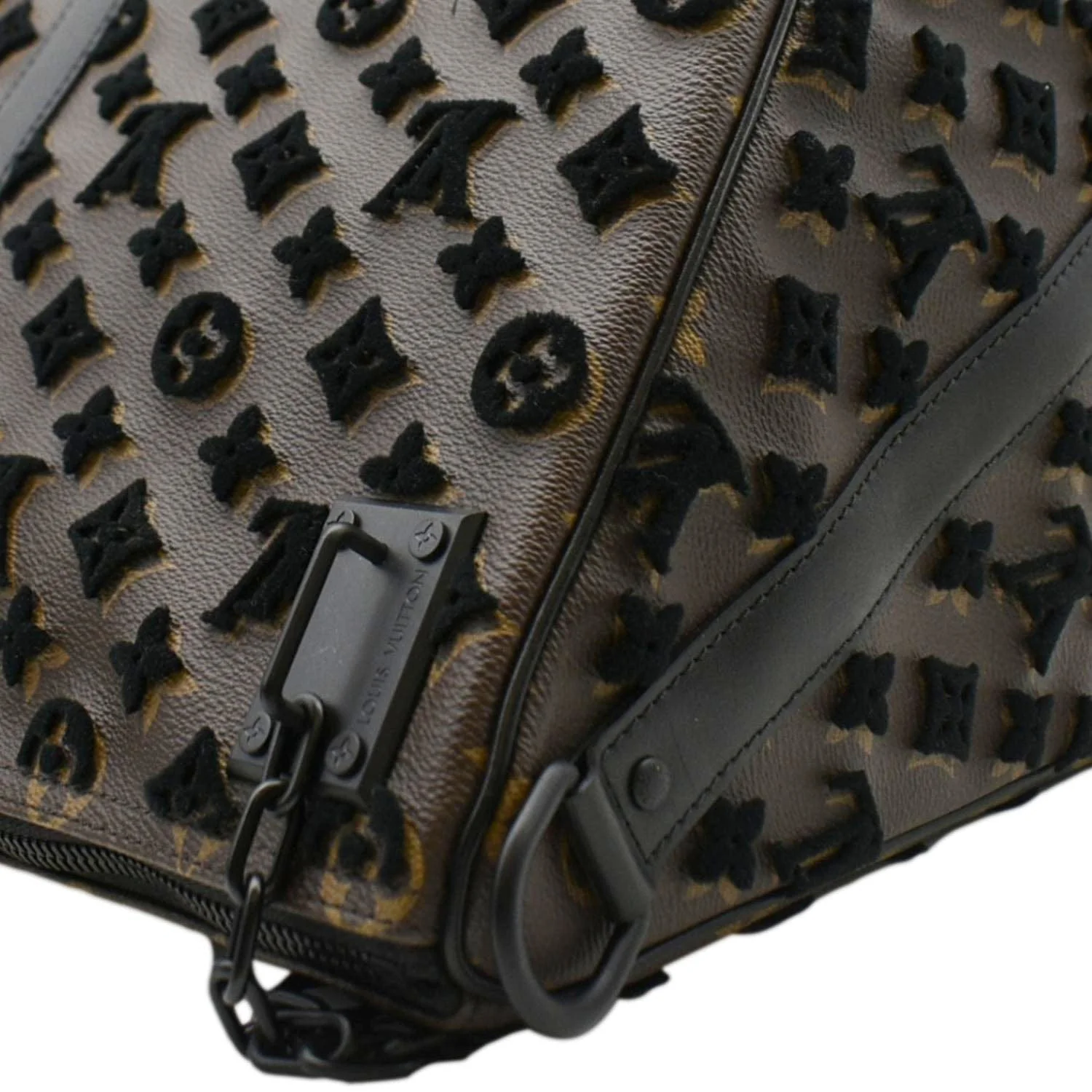 LOUIS VUITTON Keepall Triangle 50 Monogram Tuffetage Travel Bag Black - Image 6
