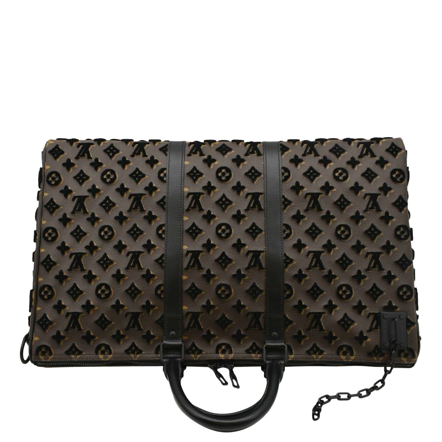 LOUIS VUITTON Keepall Triangle 50 Monogram Tuffetage Travel Bag Black - Image 9